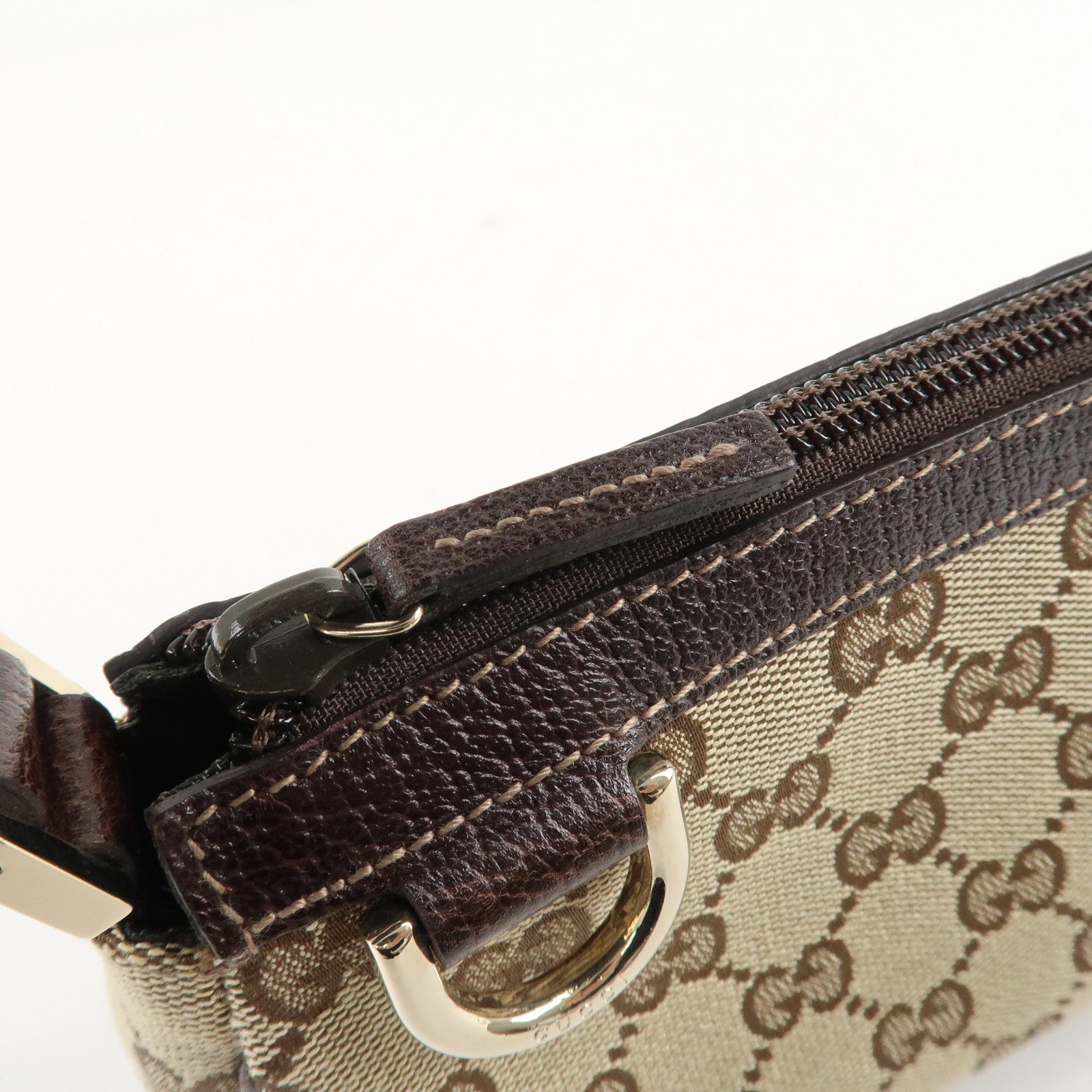 GUCCI Abbey GG Canvas Leather Shoulder Bag Beige Dark Brown 145750 Used