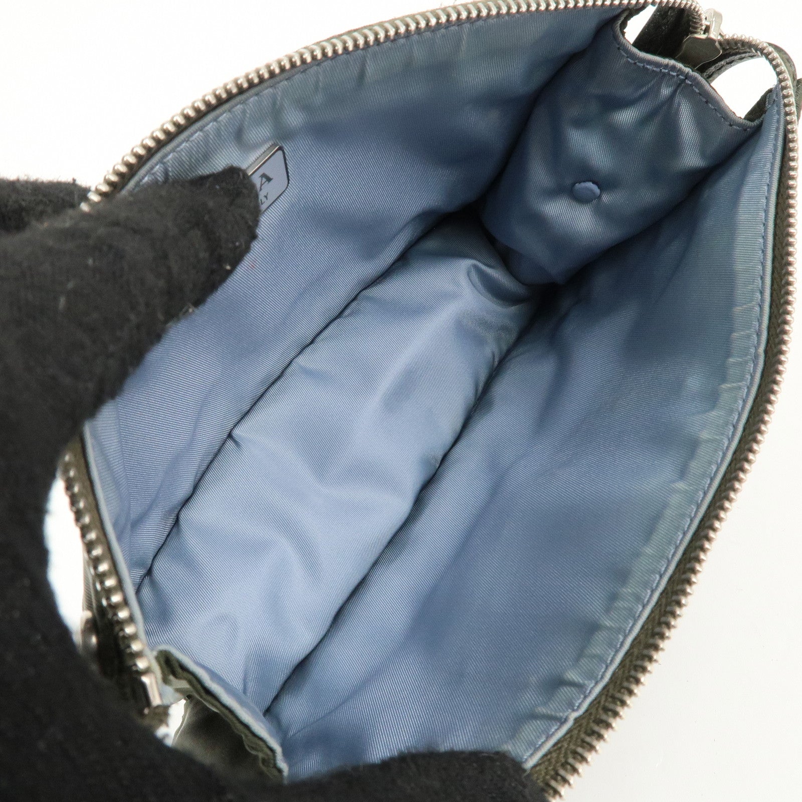 PRADA Tessuto Travel Pouch Studs Military Silver HDW Used