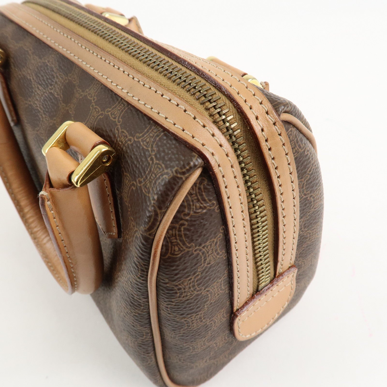 CELINE Macadam PVC Leather 2 Way Boston Bag Hand Bag Brown Used