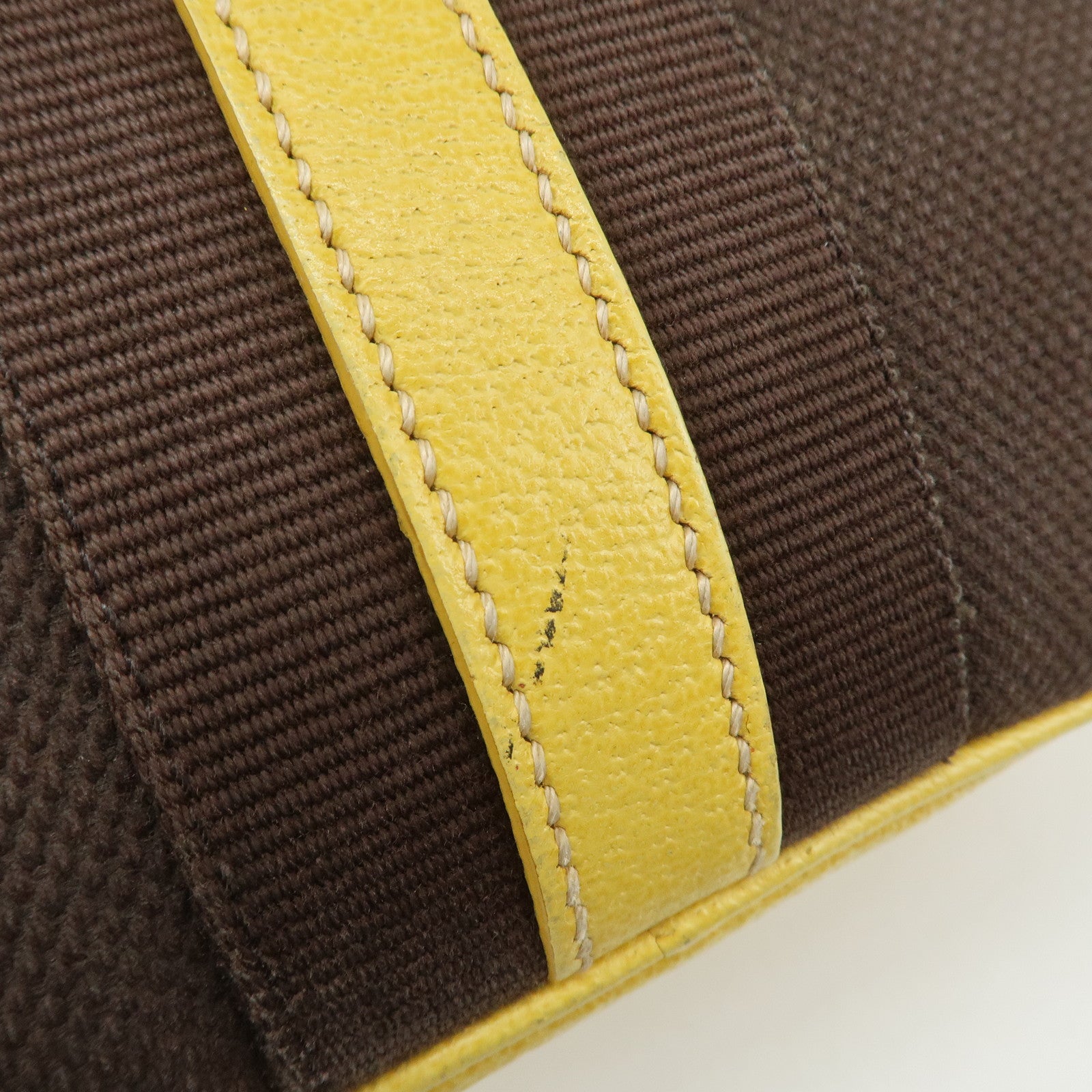 PRADA Canvas Leather Shoulder Bag Hand Bag Brown Yellow Used