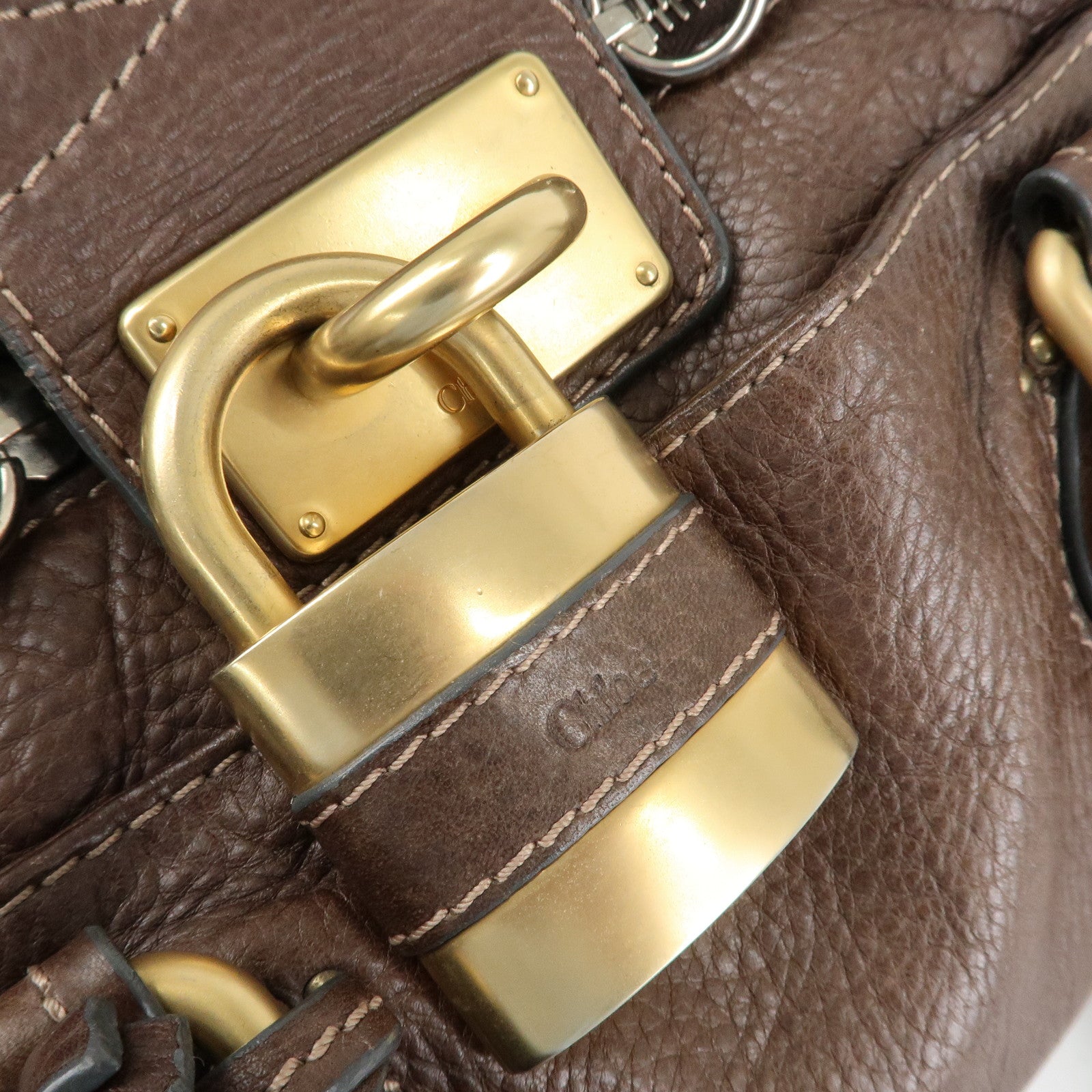 Chloe Paddington Leather Hand Bag Shoulder Bag Medium Brown Used