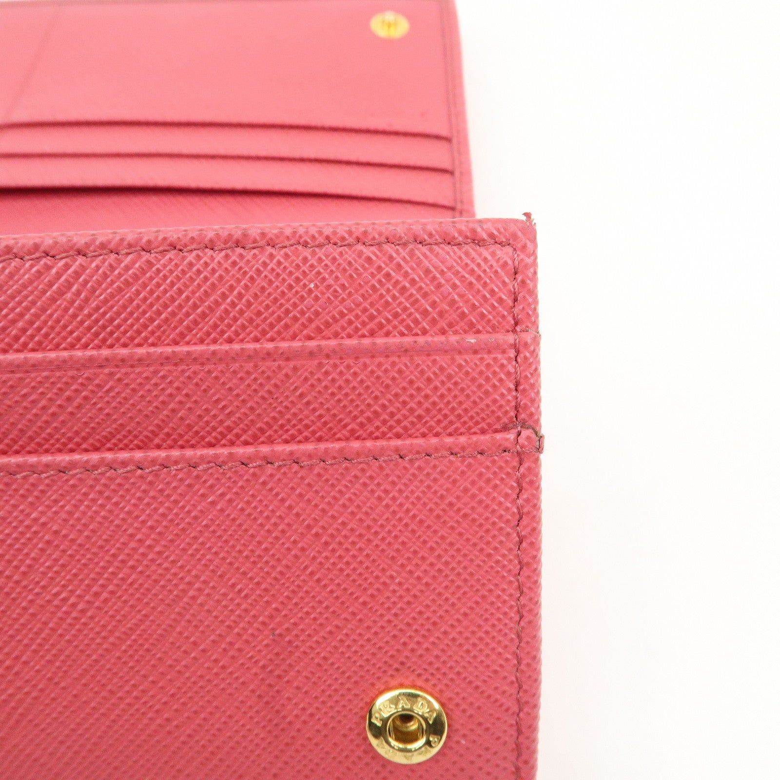 PRADA Saffiano Leather Bi Fold Long Wallet Pink 1MH132 Used
