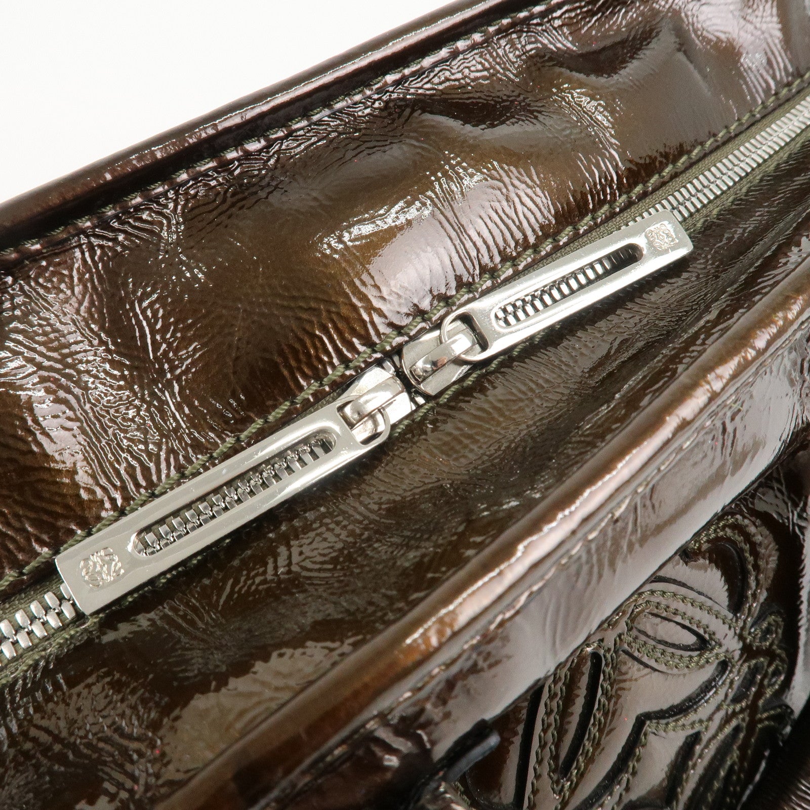 LOEWE Anagram Patent Leather Amasona28 Hand Bag Bronze Used