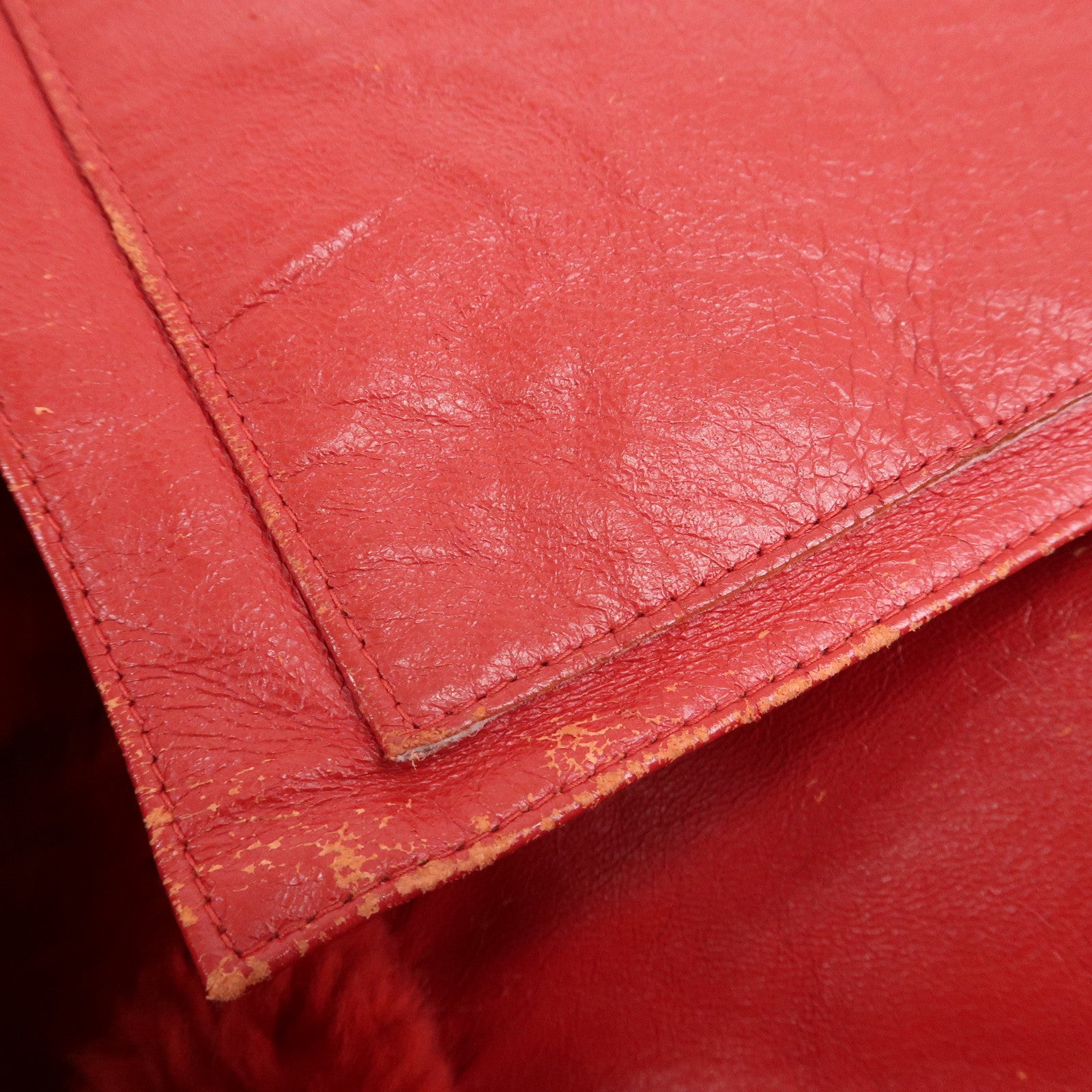 CHANEL Mouton Suede Tote Bag Hand Bag Shoulder Bag Red Used