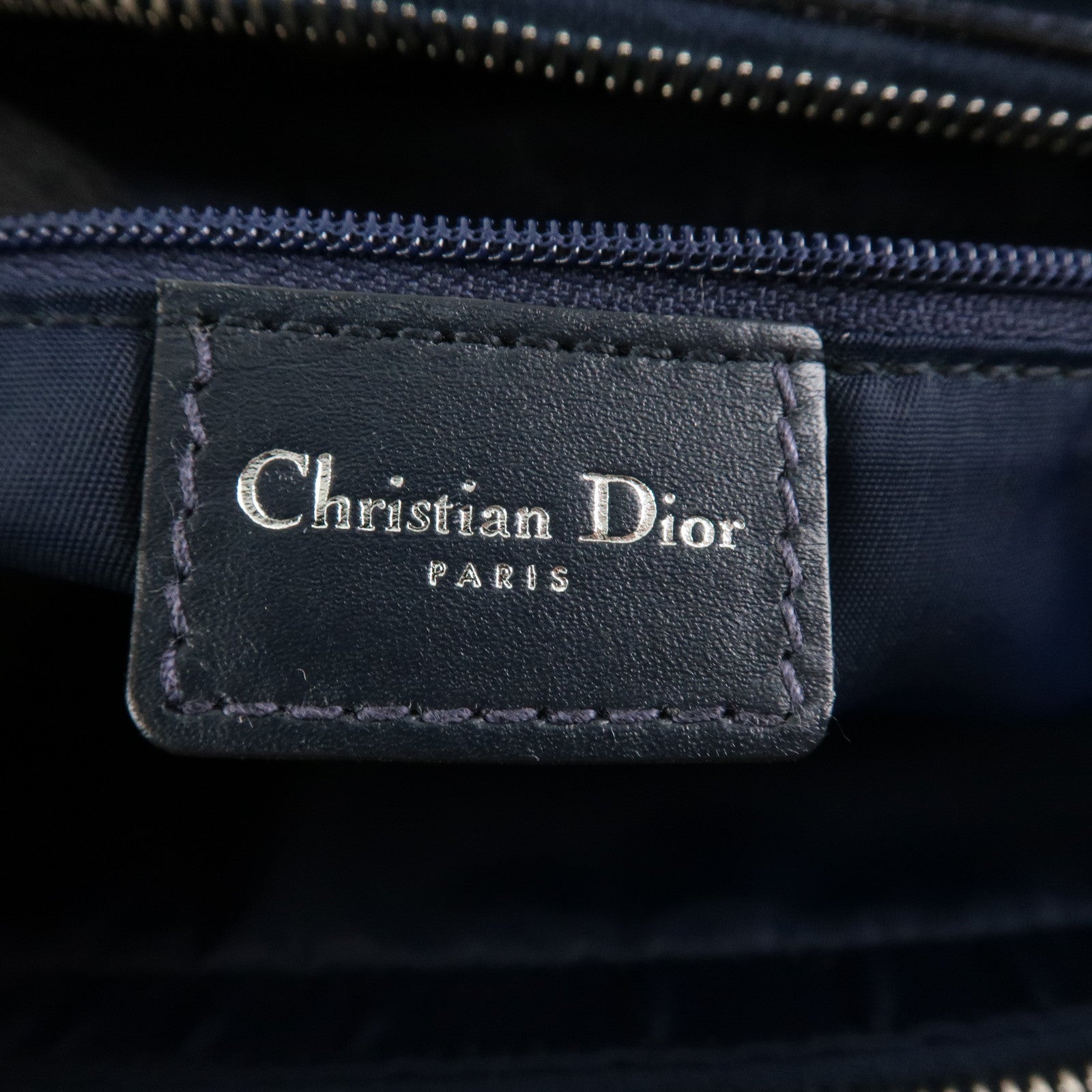 Christian Dior Trotter Canvas Leather Tote Bag Hand Bag Navy White Used