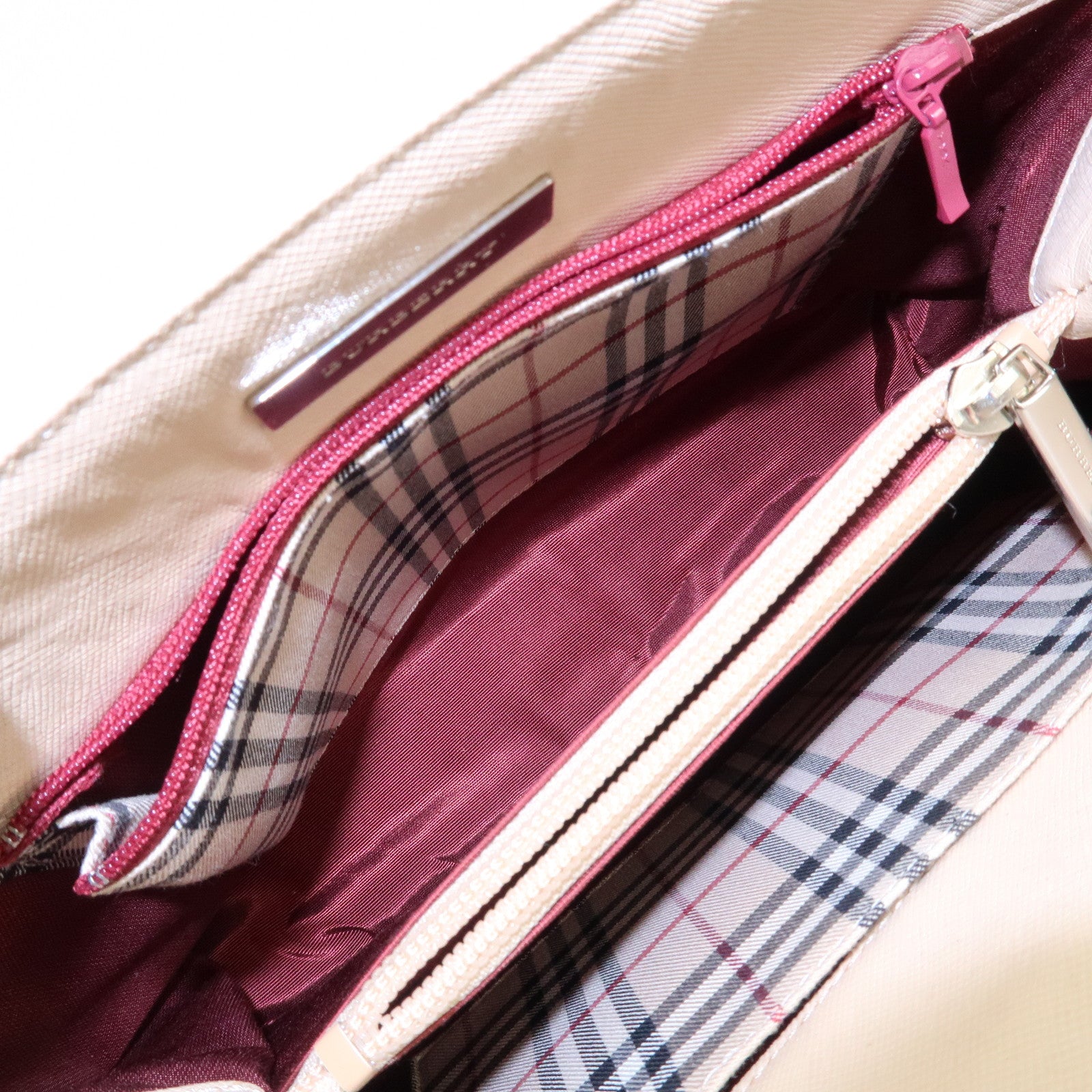 BURBERRY Leather Hand Bag Beige Used