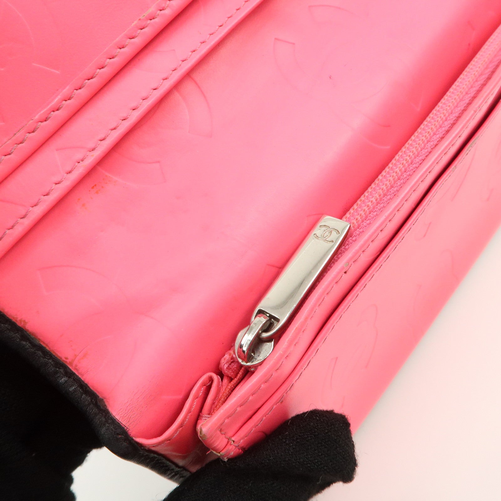 CHANEL Cambon Line Patent Leather Bi-fold Wallet Black A26717 Used