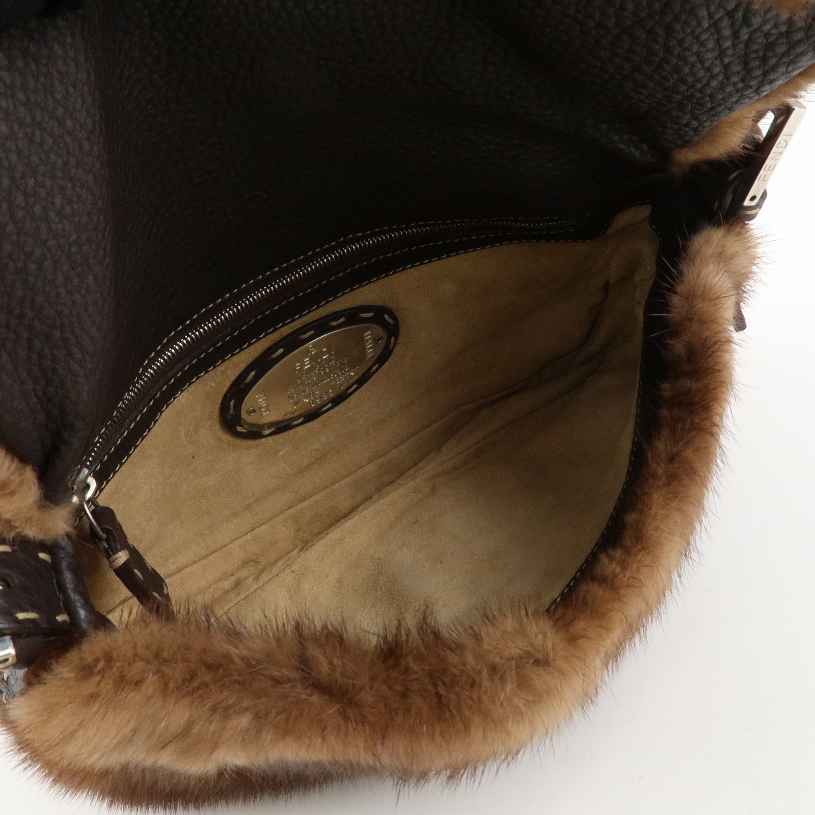 FENDI Mamma Baguette Selleria Mink Leather Shoulder Bag 8BR101 Used