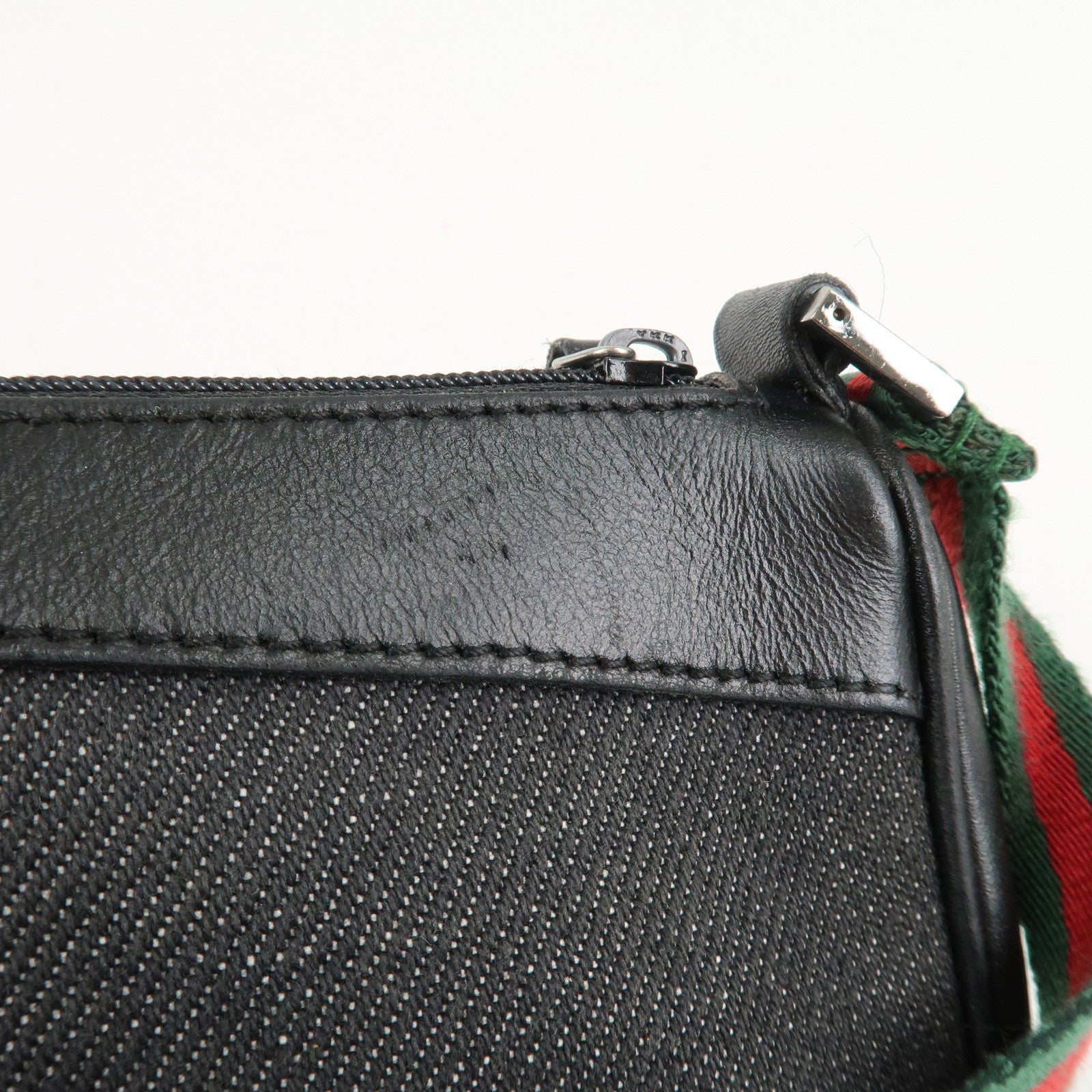 GUCCI Sherry Canvas Leather Accessory Pouch Hand Bag Black 92820 Used