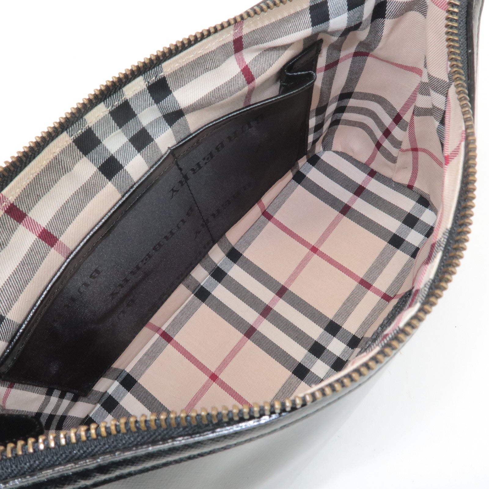 BURBERRY Leather Shoulder Bag Hand Bag Black Gold Hardware Used