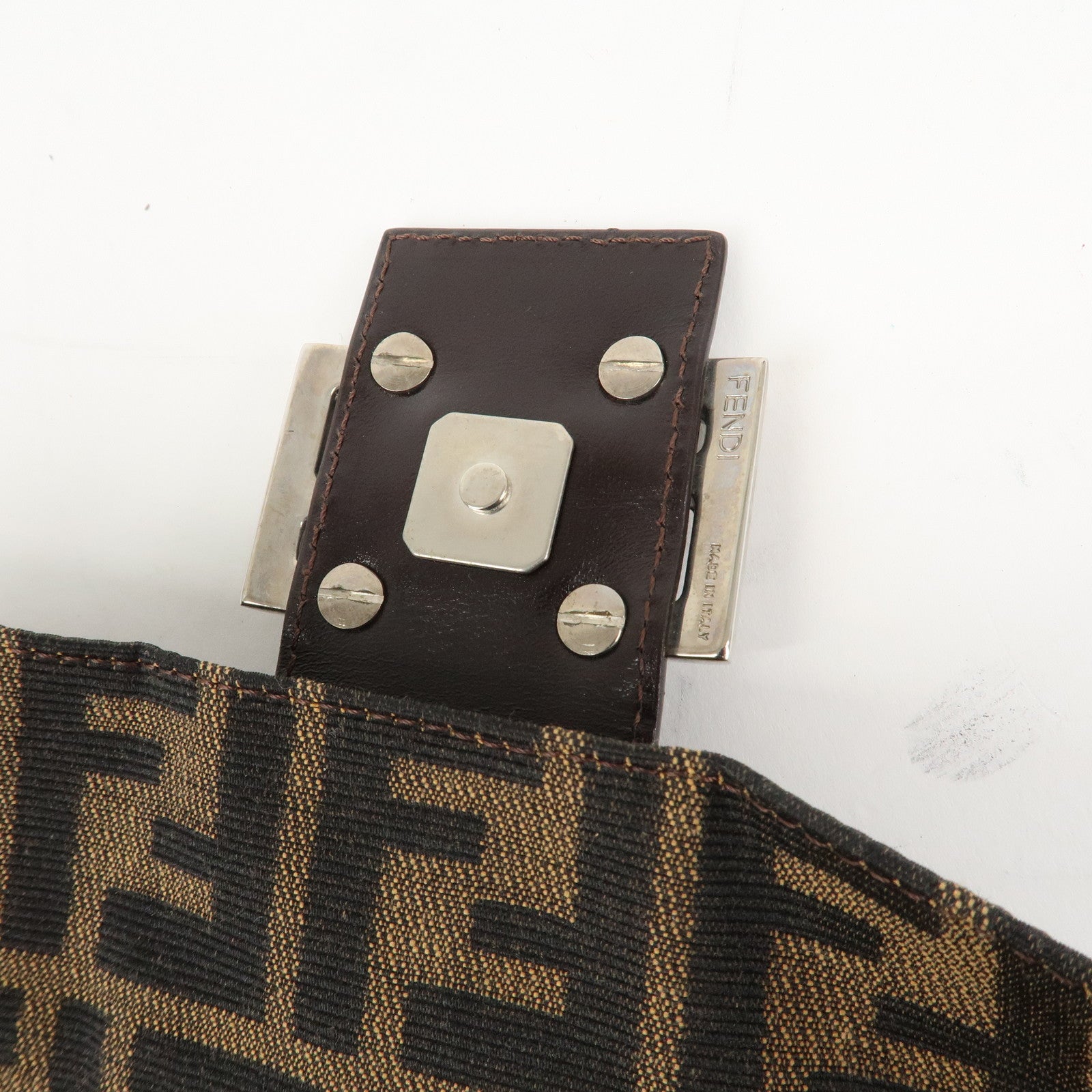 FENDI Mamma Baguette Zucca Canvas Shoulder Bag Brown Black 26424 Used