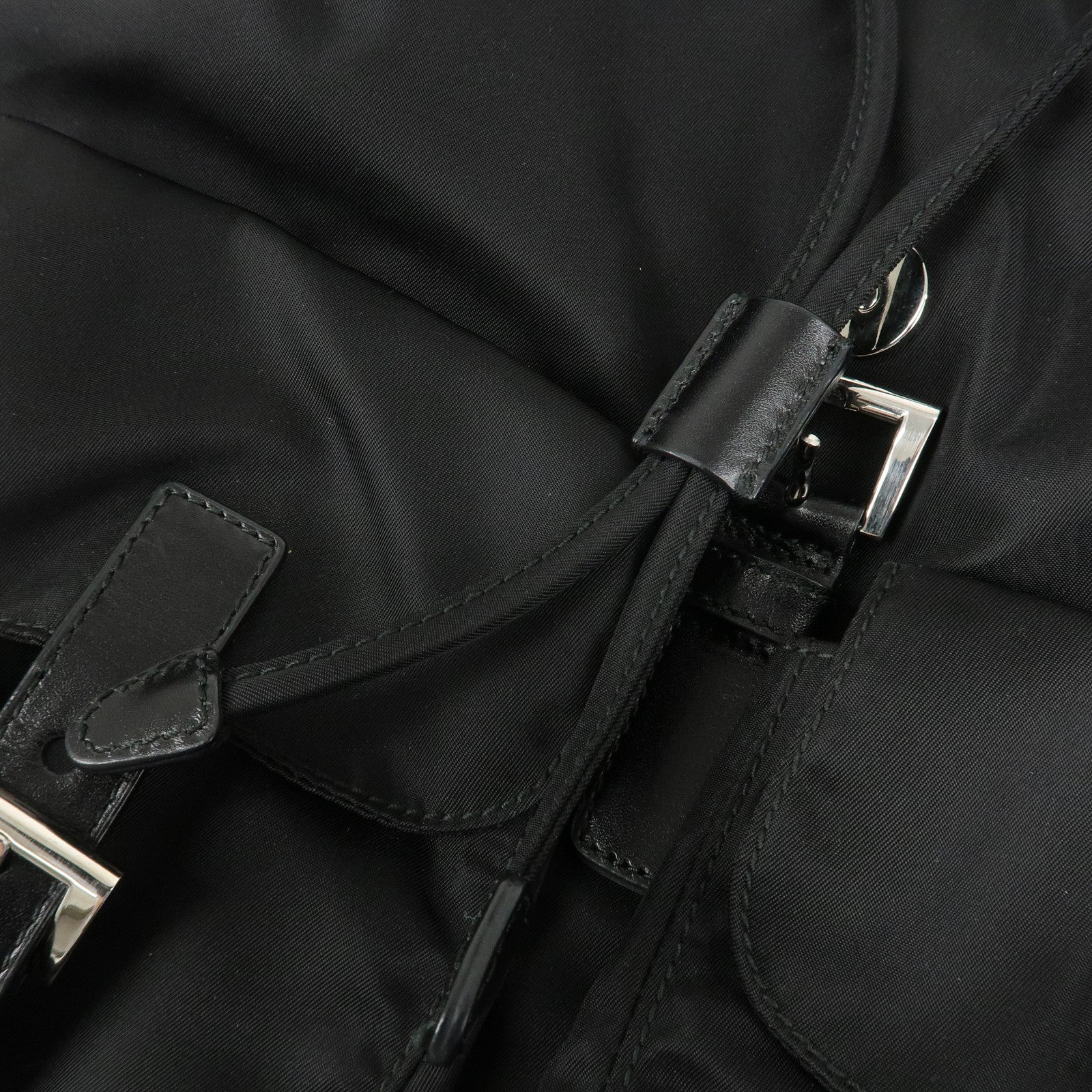 PRADA Logo Nylon Leather Back Pack Ruck Sack NERO Black BZ2811 Used