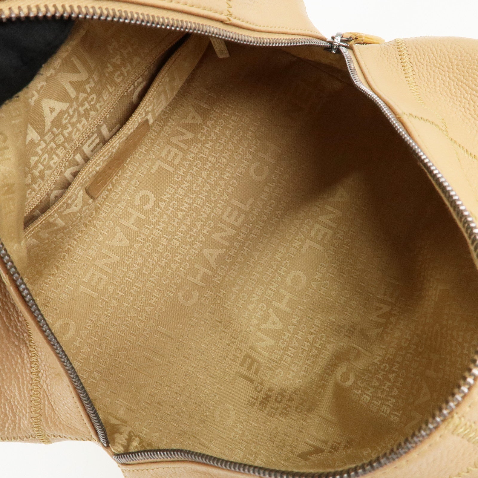 CHANEL Chocolate Bar Caviar Skin Boston Bag Beige A24184 Used