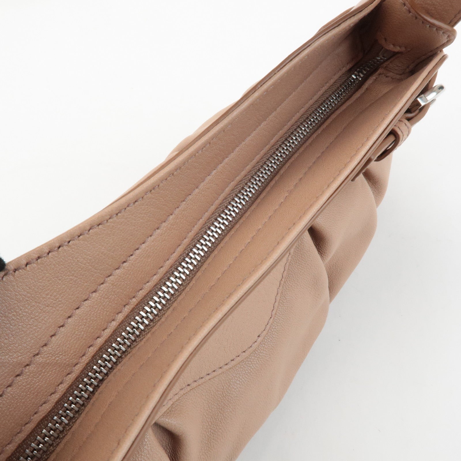 Ferragamo Gancini Leather Shoulder Bag Beige Silver Hardware Used