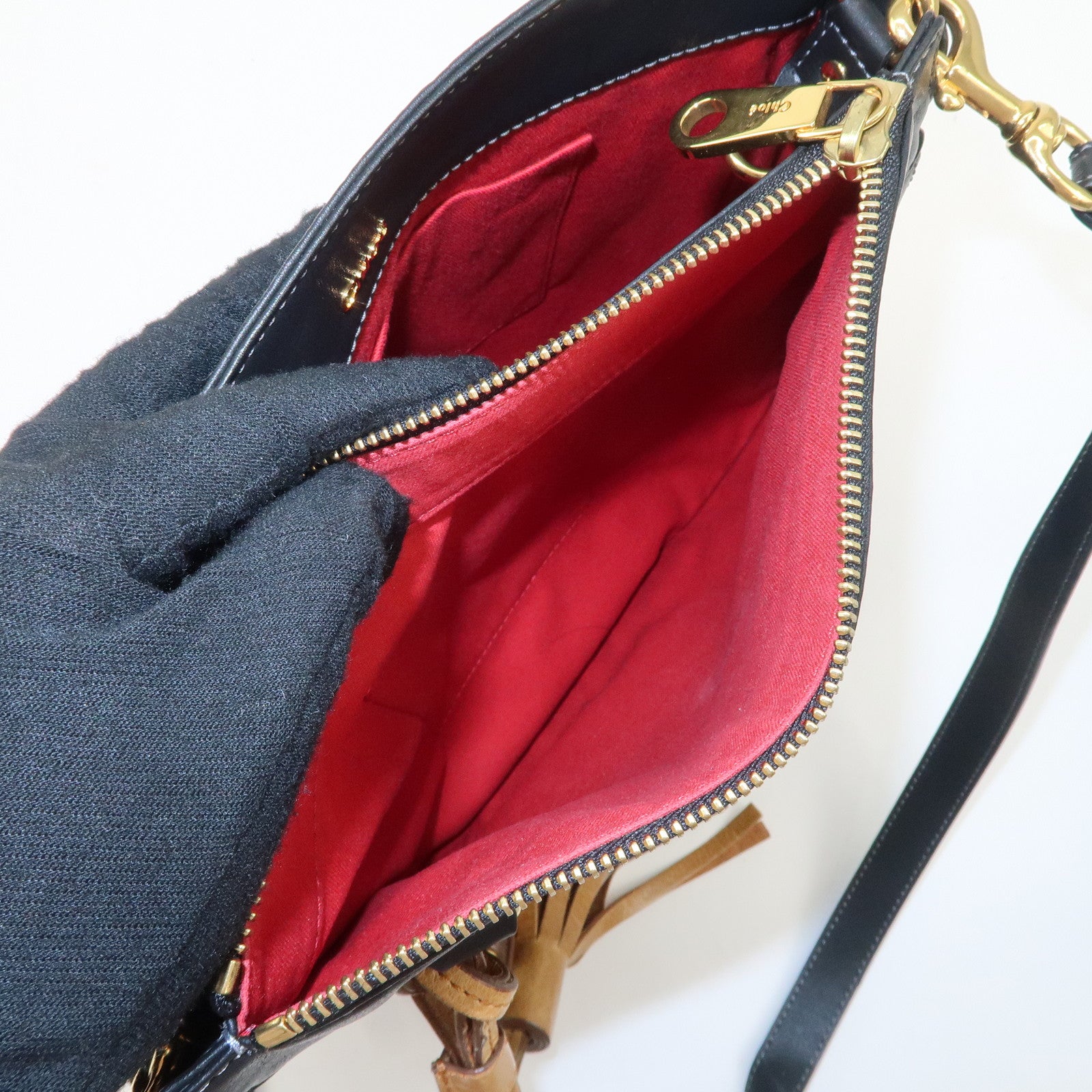 Chloe Leather Eden Tassel Shoulder Bag Black 01-11-62 Used