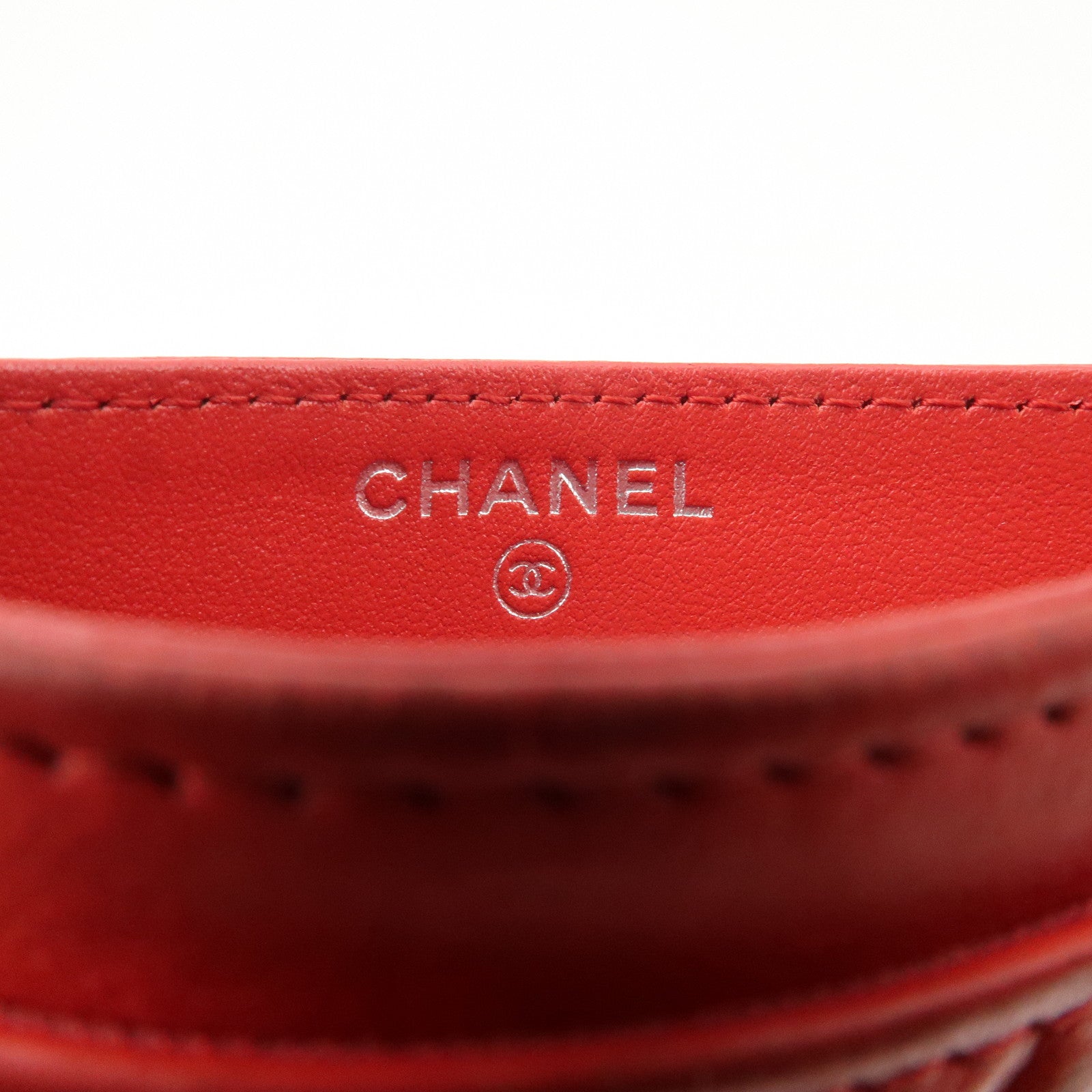CHANEL Camellia Lambskin Embossed Card Case Red A3173855 Used