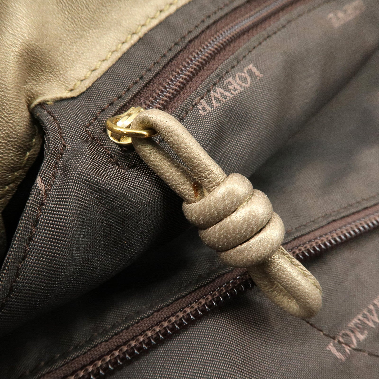 LOEWE Anagram Leather Nappa Aire Hand Bag Gold Used