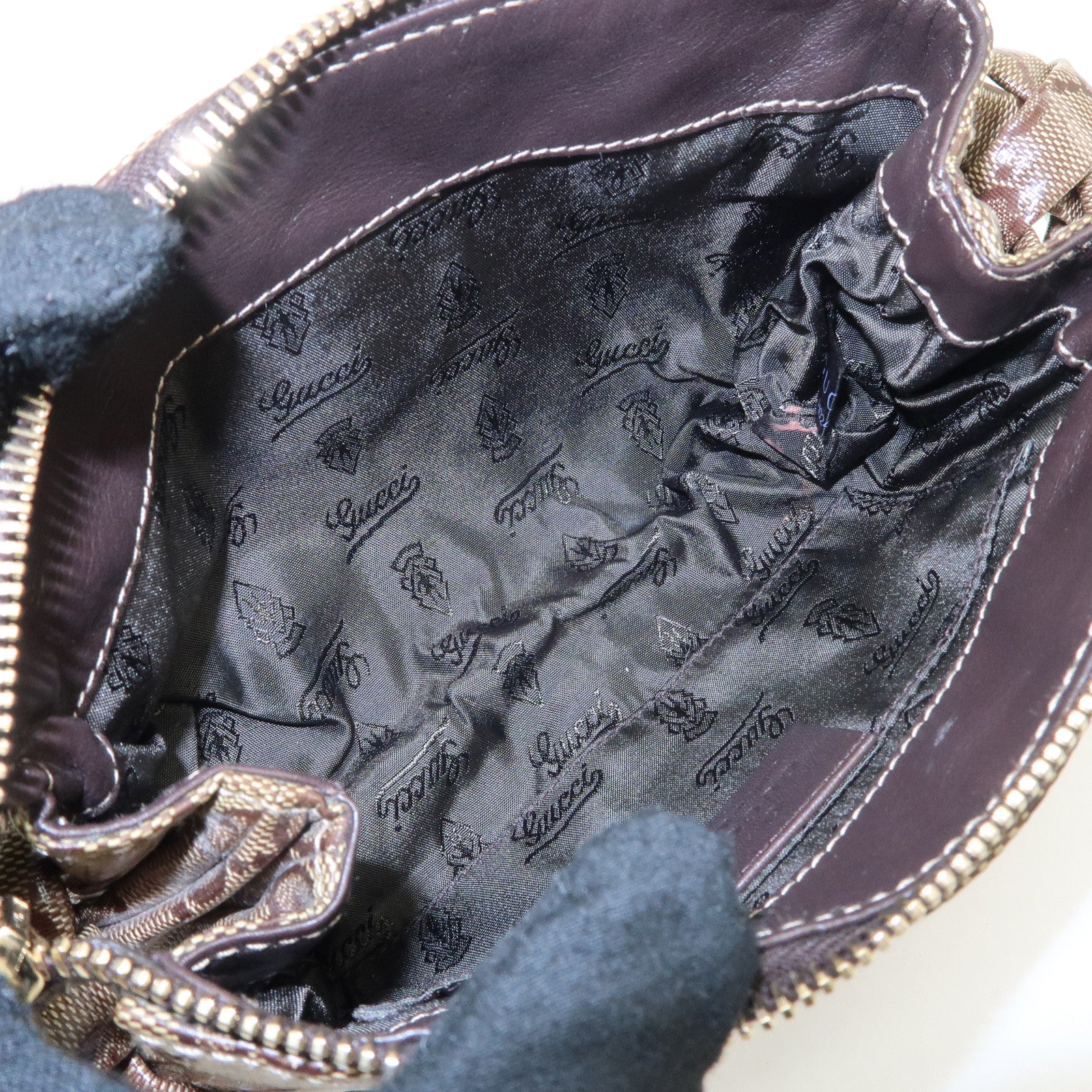 GUCCI Hysteria GG Crystal Leather Pouch Beige Brown 203632 Used