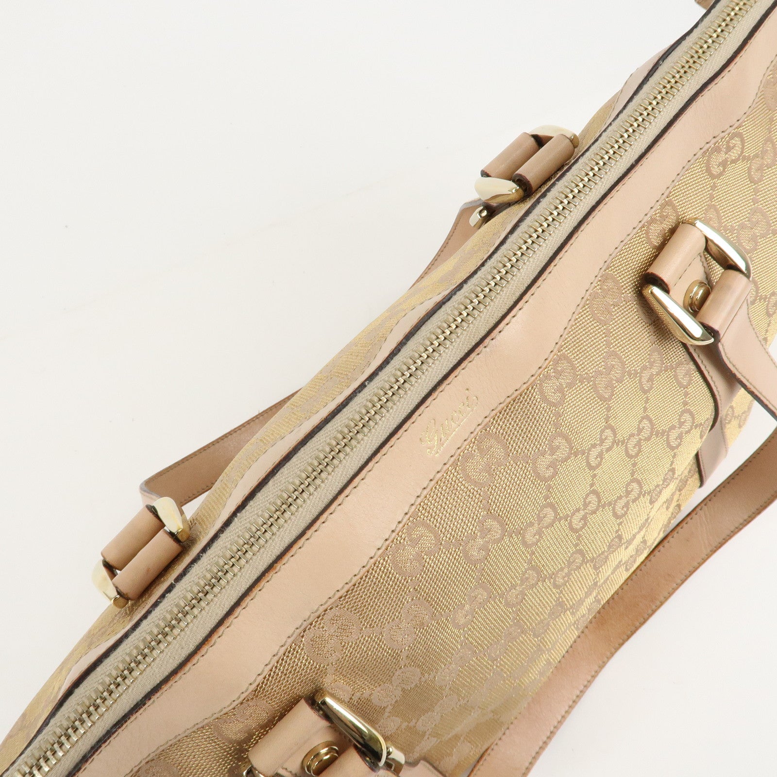 GUCCI Abbey Line GG Canvas Leather Tote Bag Pink White 141470 Used