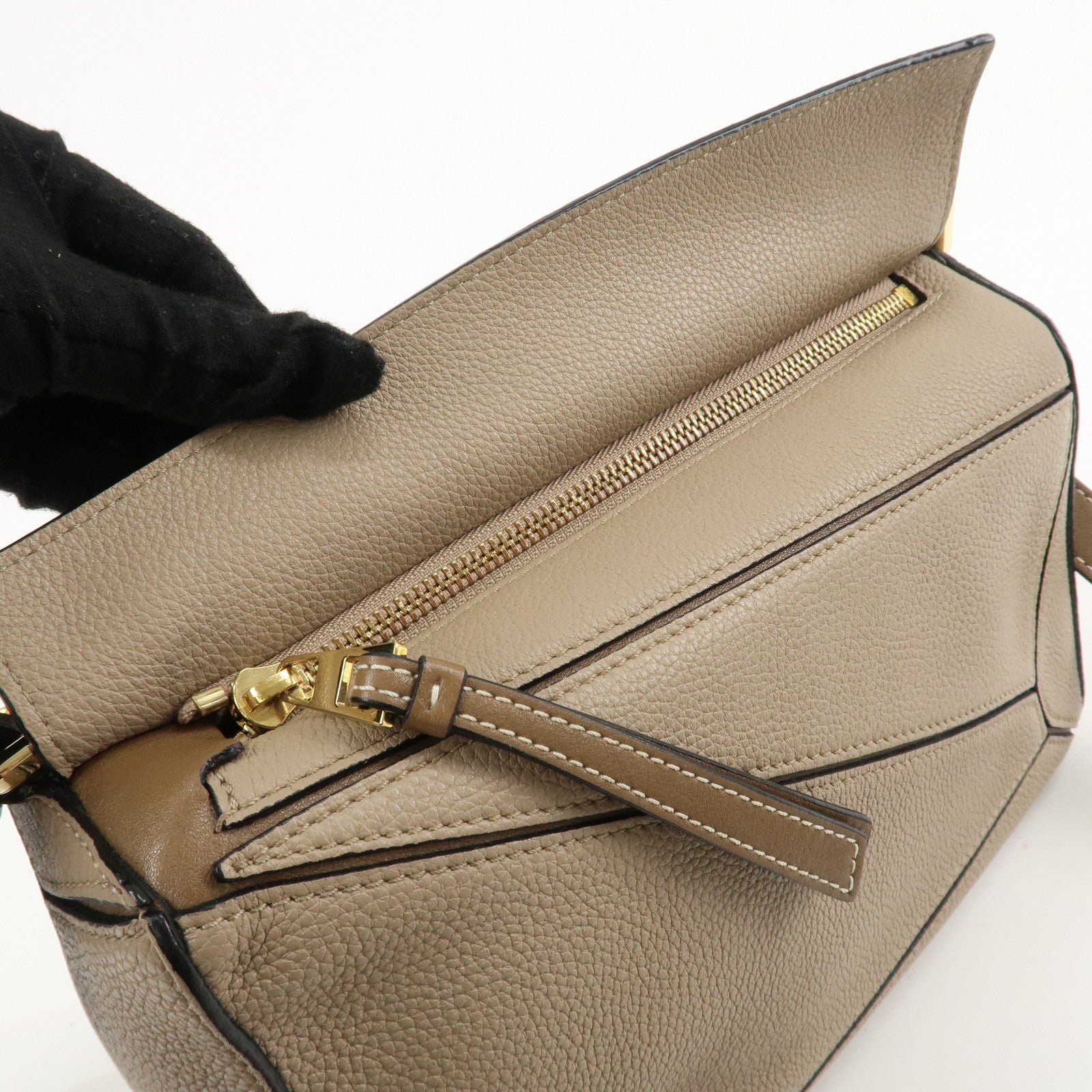 LOEWE Leather Puzzle Bag Small 2Way Bag Hand Bag Beige Used