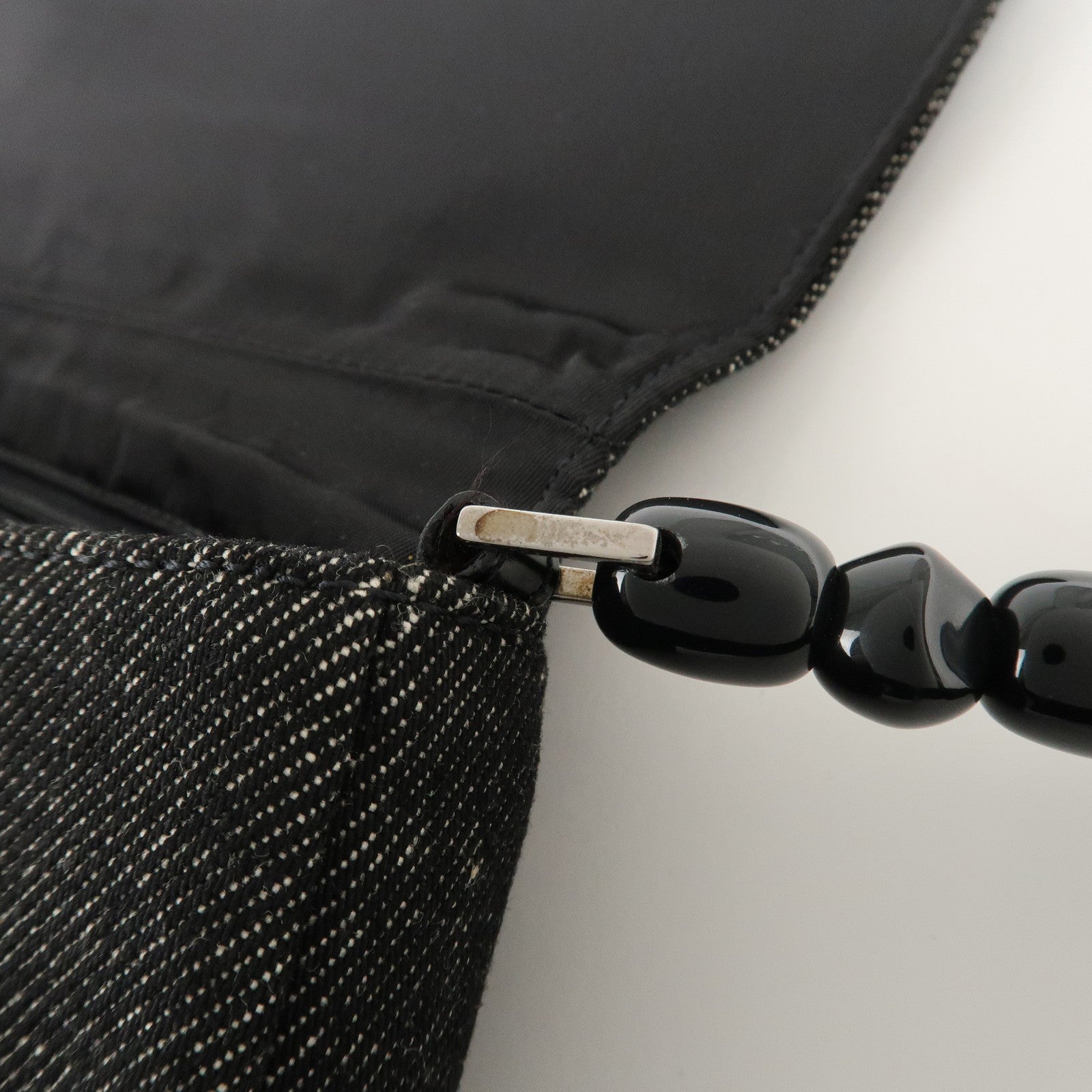 Christinan Dior Maris Pearl Canvas Leather Shoulder Bag Black Used