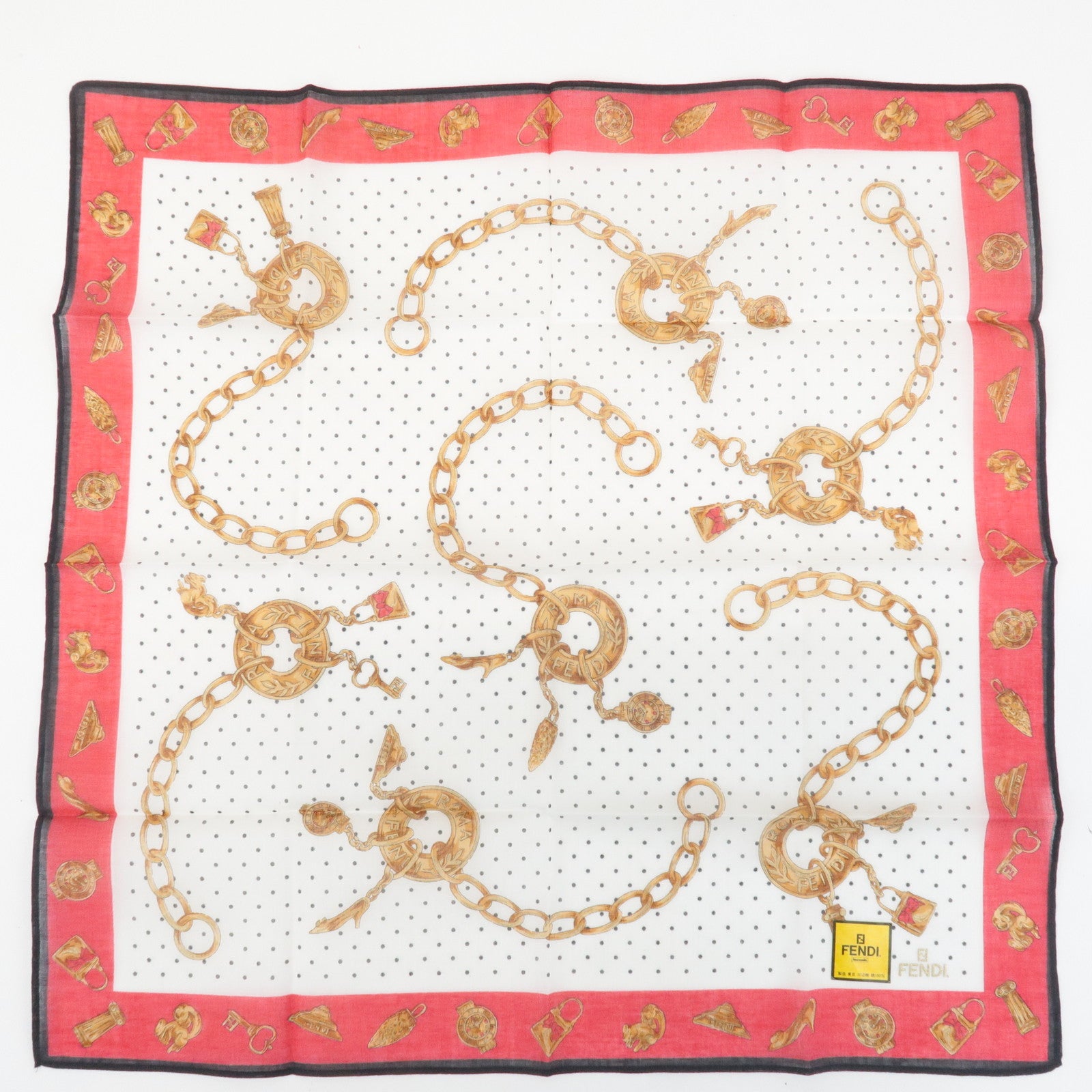 FENDI Set of 5 Cotton 100% Handkerchief Pink Navy Red White Used