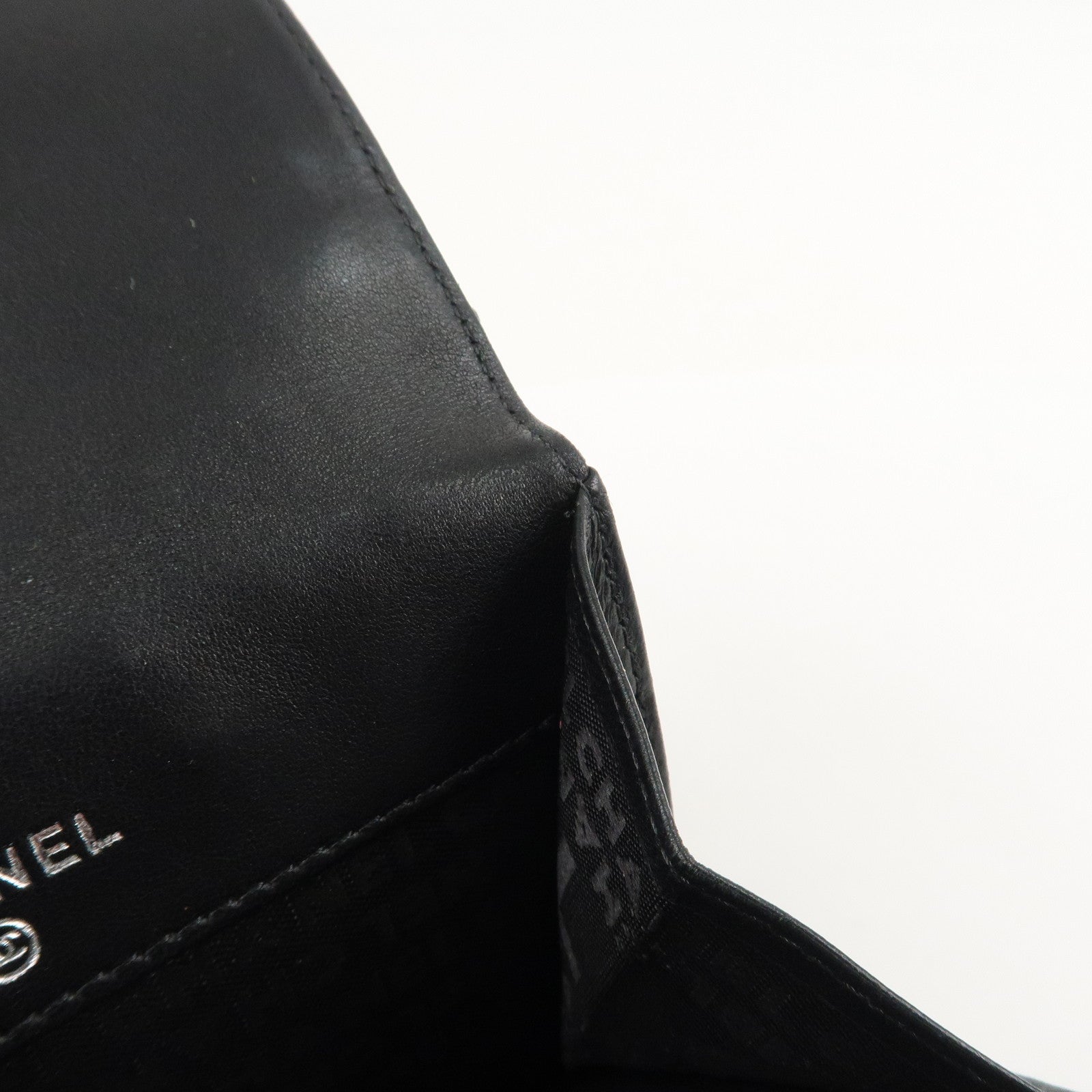 CHANEL Icon Line Lamb Skin W Flap Bi-fold Wallet Black A24212 Used