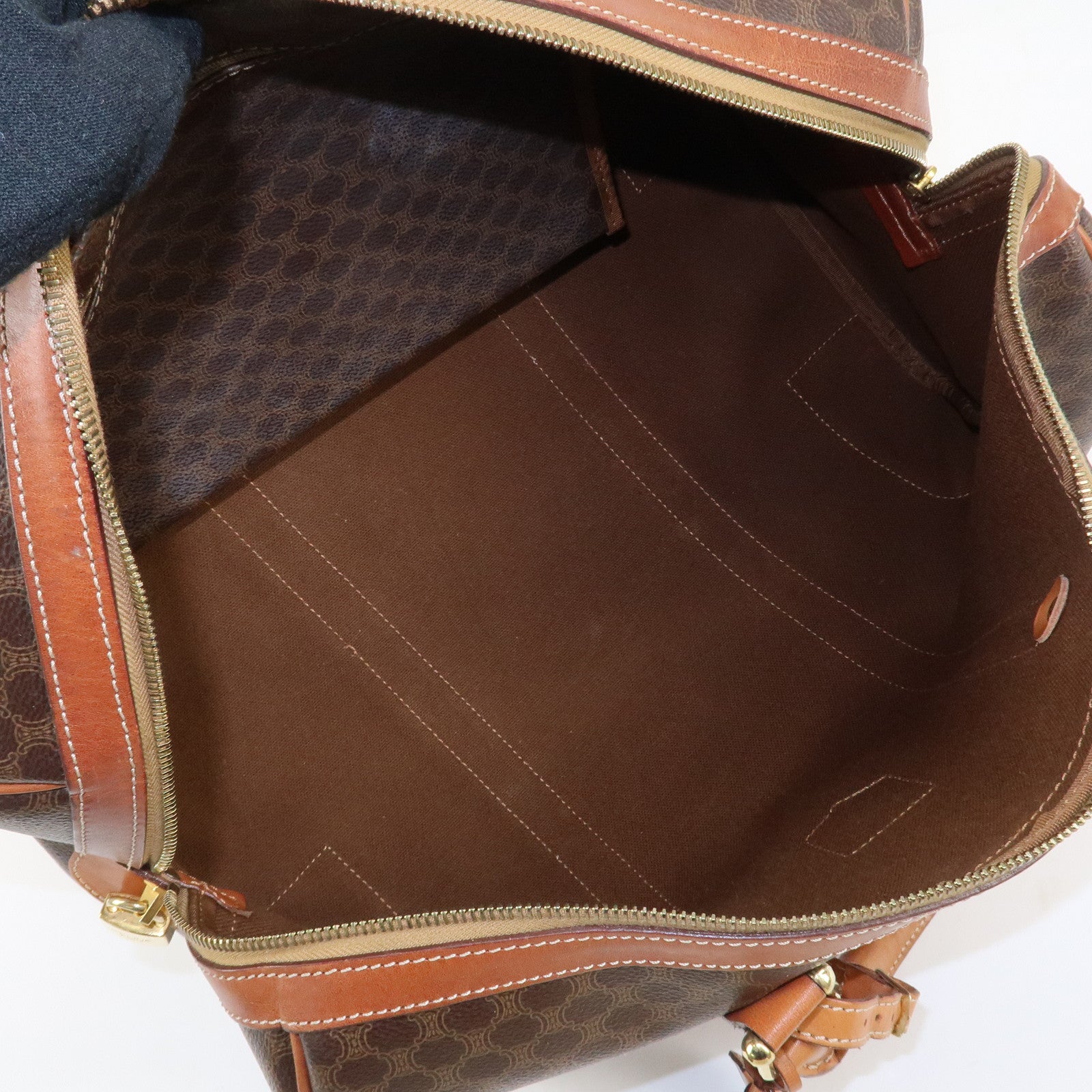 CELINE Macadam PVC Leather Boston Bag Hand Bag Brown Used
