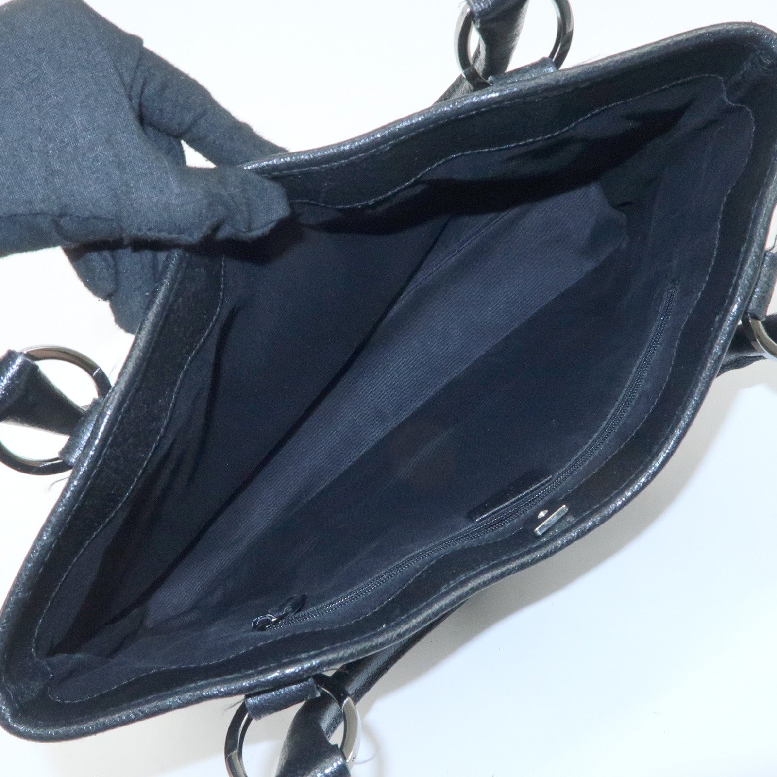 GUCCI GG Canvas Leather Tote Bag Hand Bag Black 113015 Used