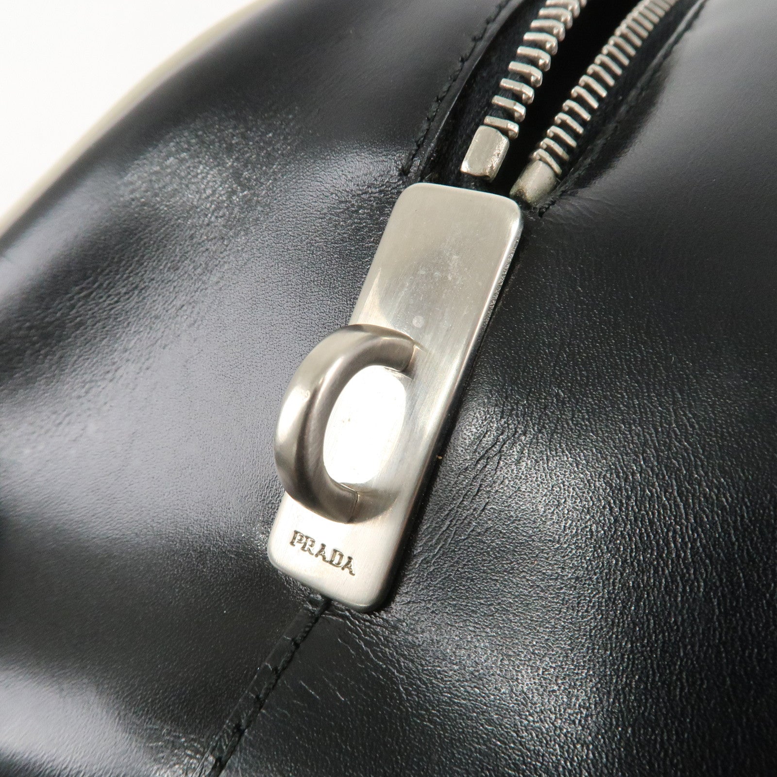 PRADA Leather Mini Boston Bag Shoulder Bag Black Silver HDW Used