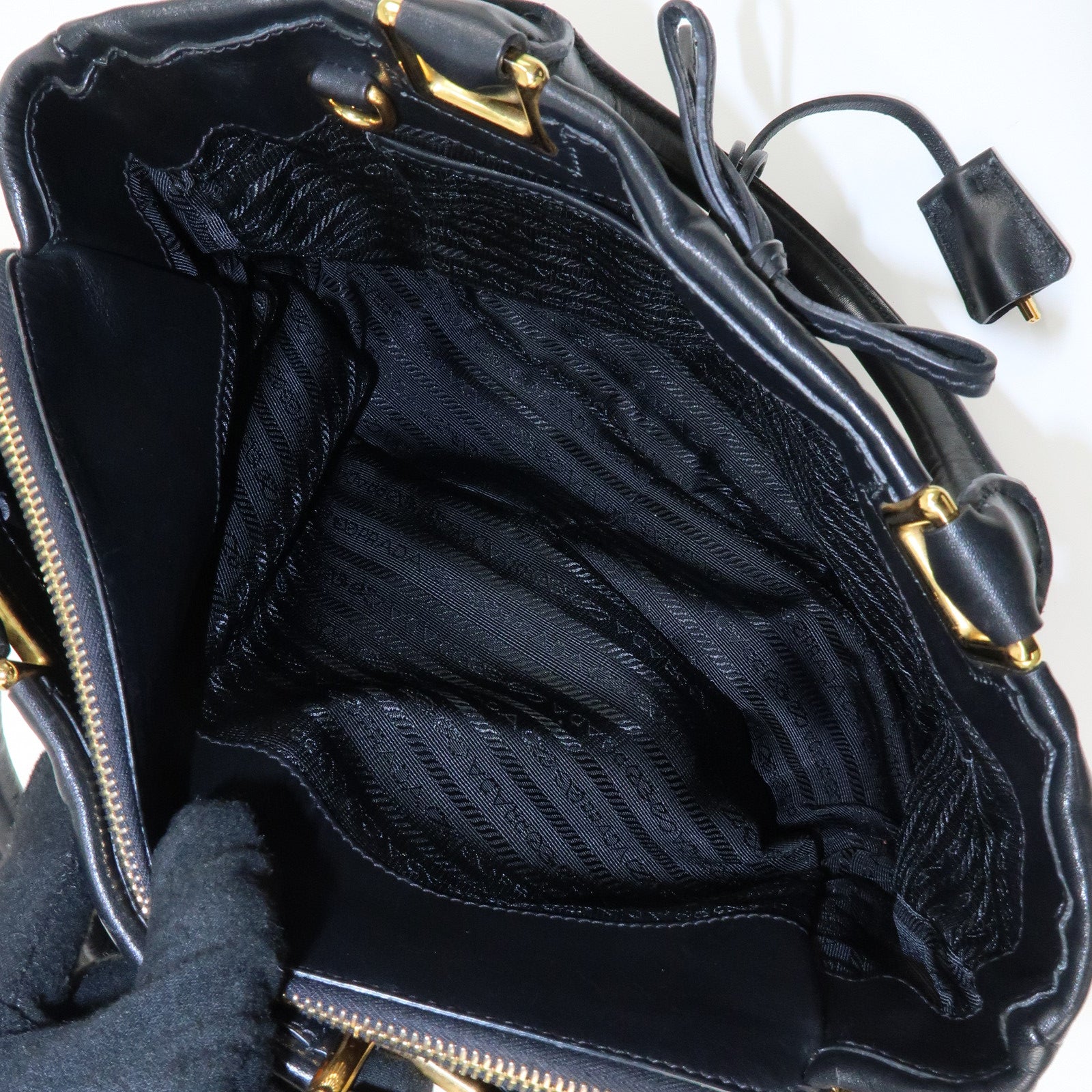 PRADA Leather Ribbon 2way Bag Hand Bag Black BN2244 Used