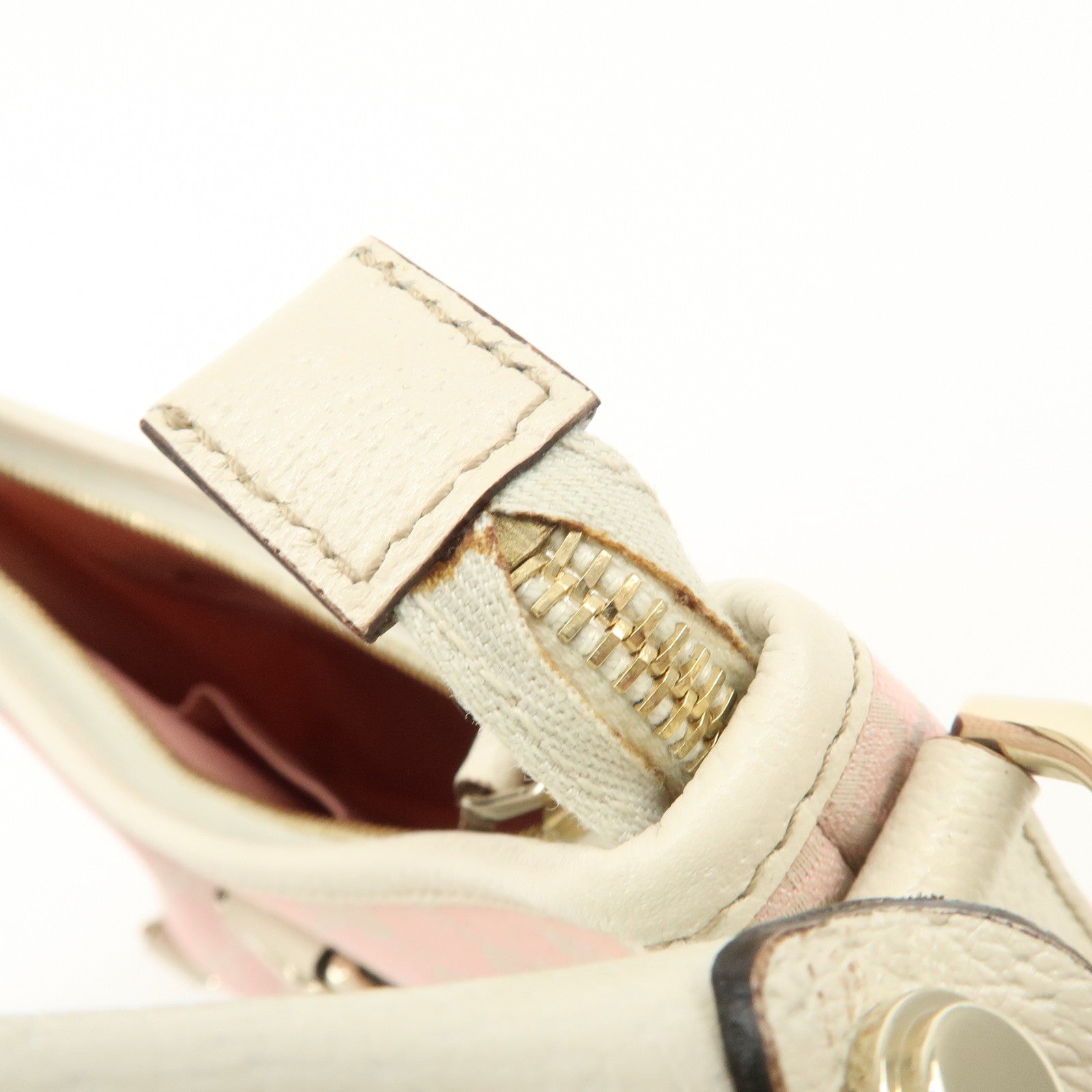 GUCCI Abbey GG Canvas Leather Shoulder Bag Ivory Pink 130738 Used