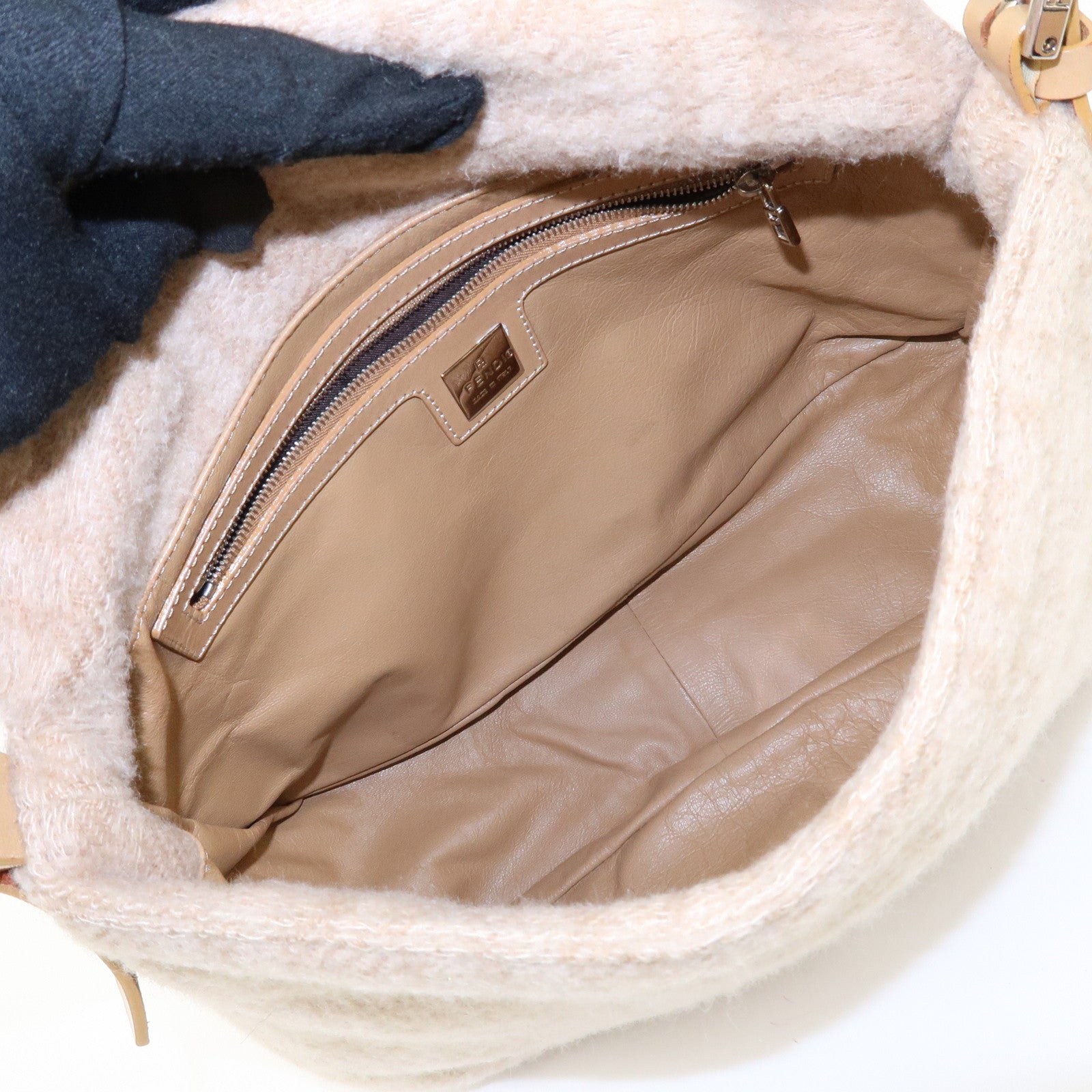 FENDI Mamma Baguette Zucca Wool Leather Shoulder Bag 26325 Used