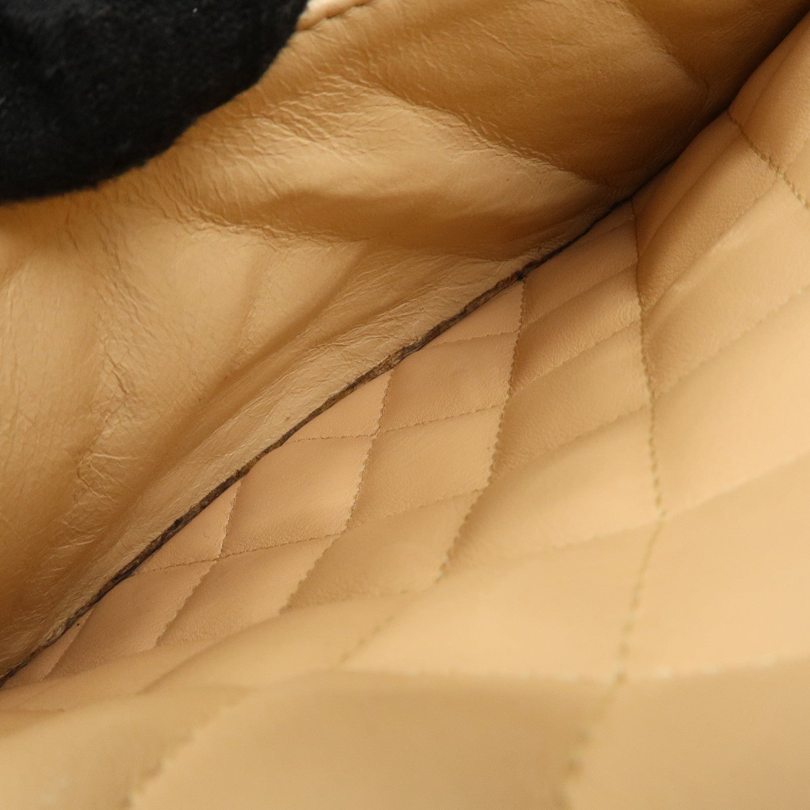 CHANEL Cambon Line Lamb Skin Bowling Bag Hand Bag Beige A25171 Used