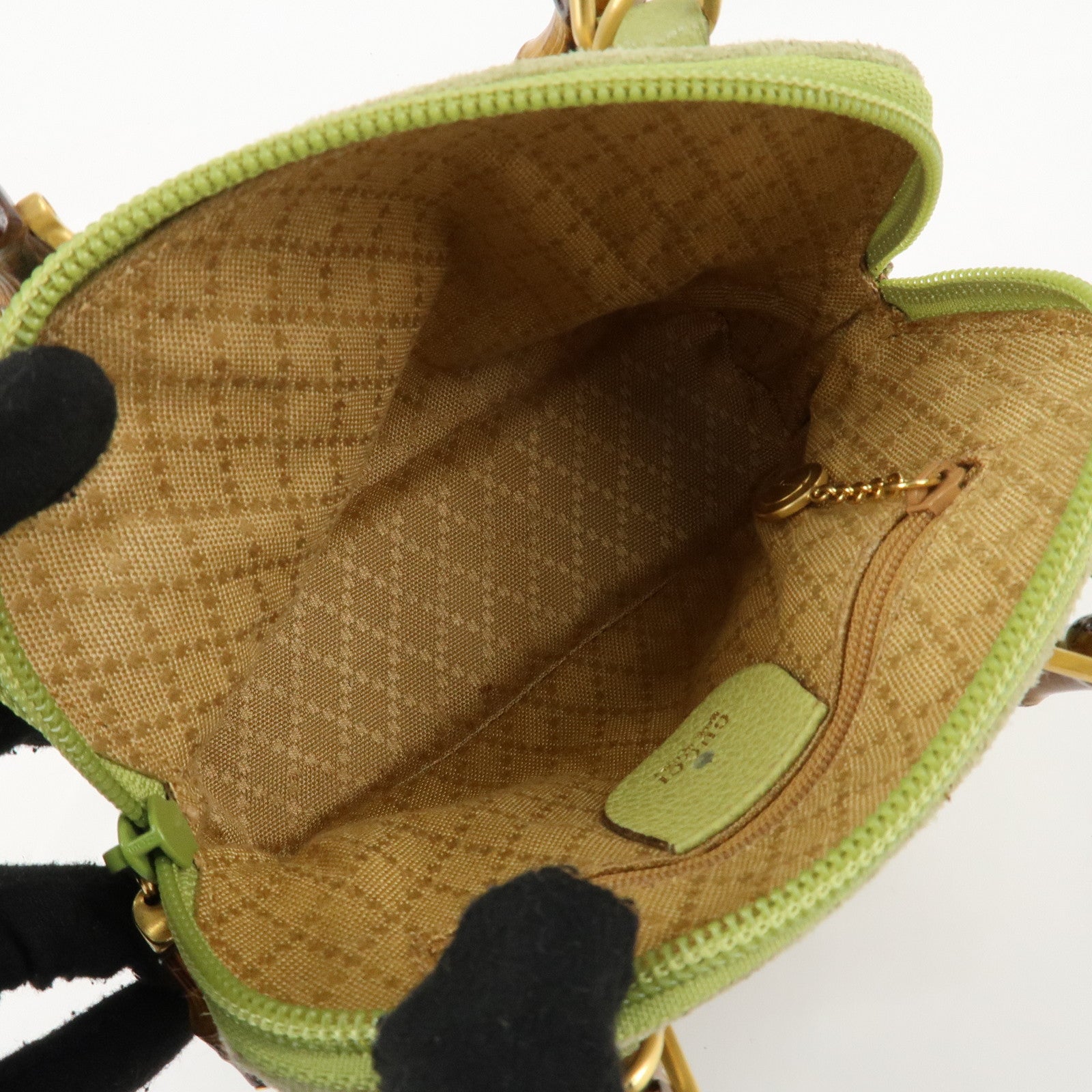 GUCCI Bamboo Suede Leather 2WAY Shoulder Bag Green 007.2032 Used