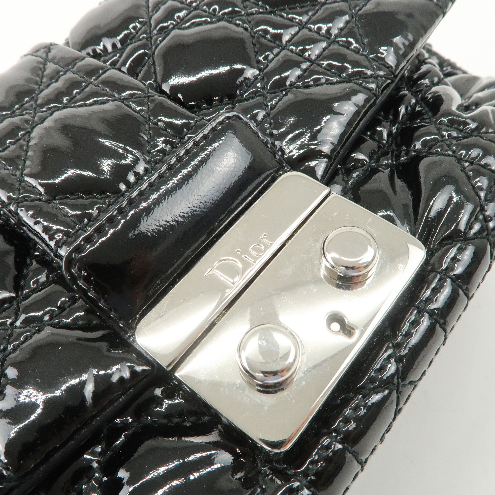 Christian Dior New Lock Cannage Patent Leather Chain Shoulder Bag Used