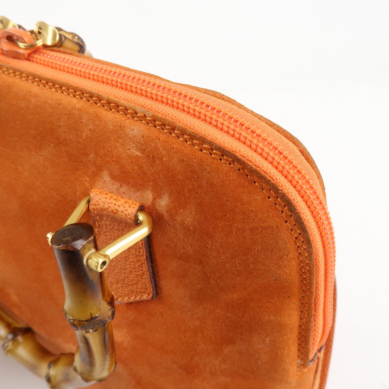 GUCCI Bamboo Suede Leather 2WAY Bag Orange 000.2296.0290 Used