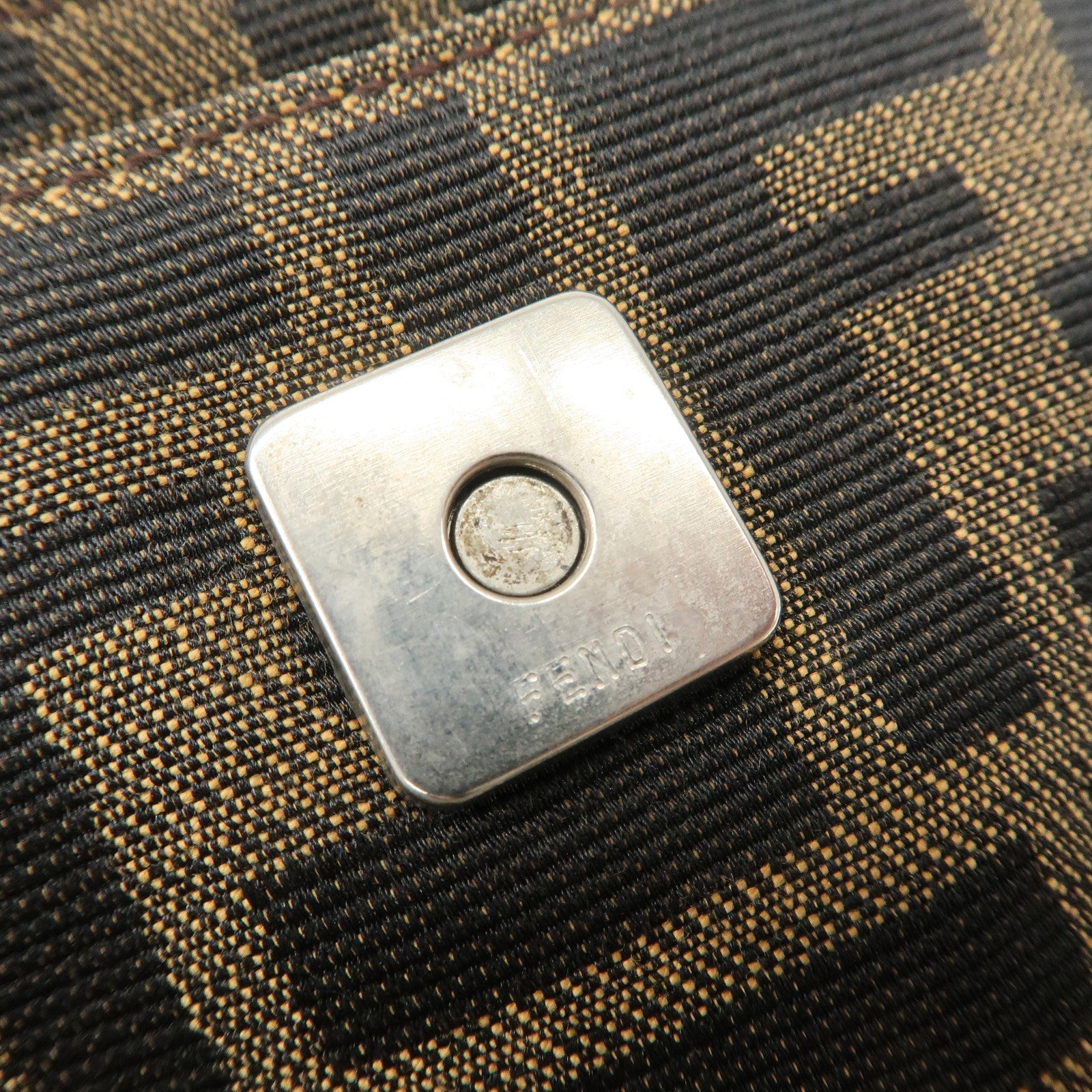 FENDI Zucca Canvas Leather Hand Bag Brown Black Used