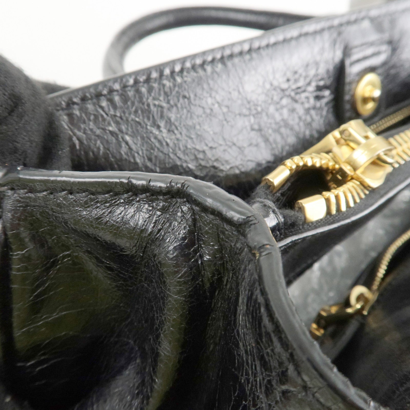 PRADA Leather 2way Bag Hand Bag Shoulder Bag Black Gold HDW Used