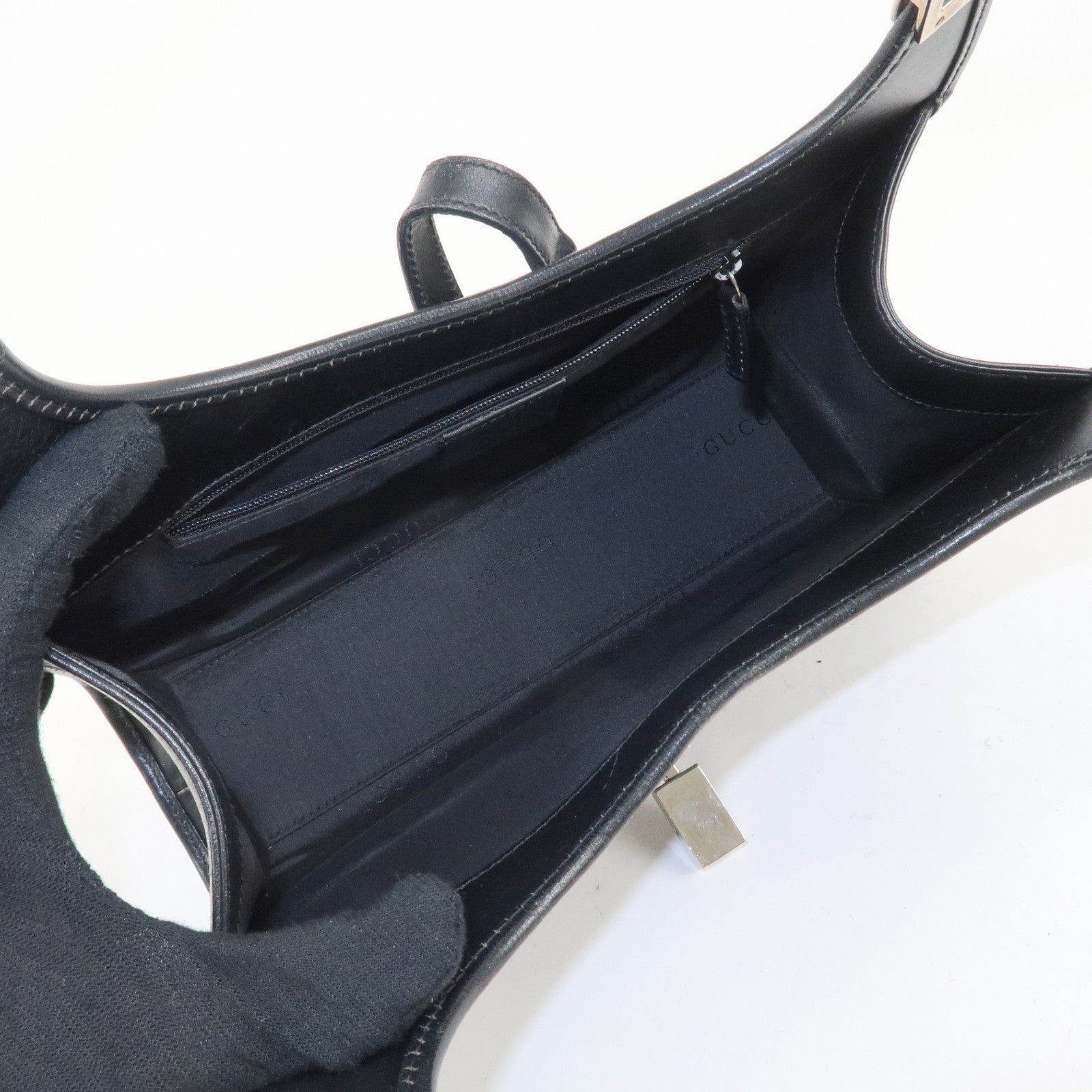 GUCCI Jackie Leather Shoulder Bag Black 002.1068 Used