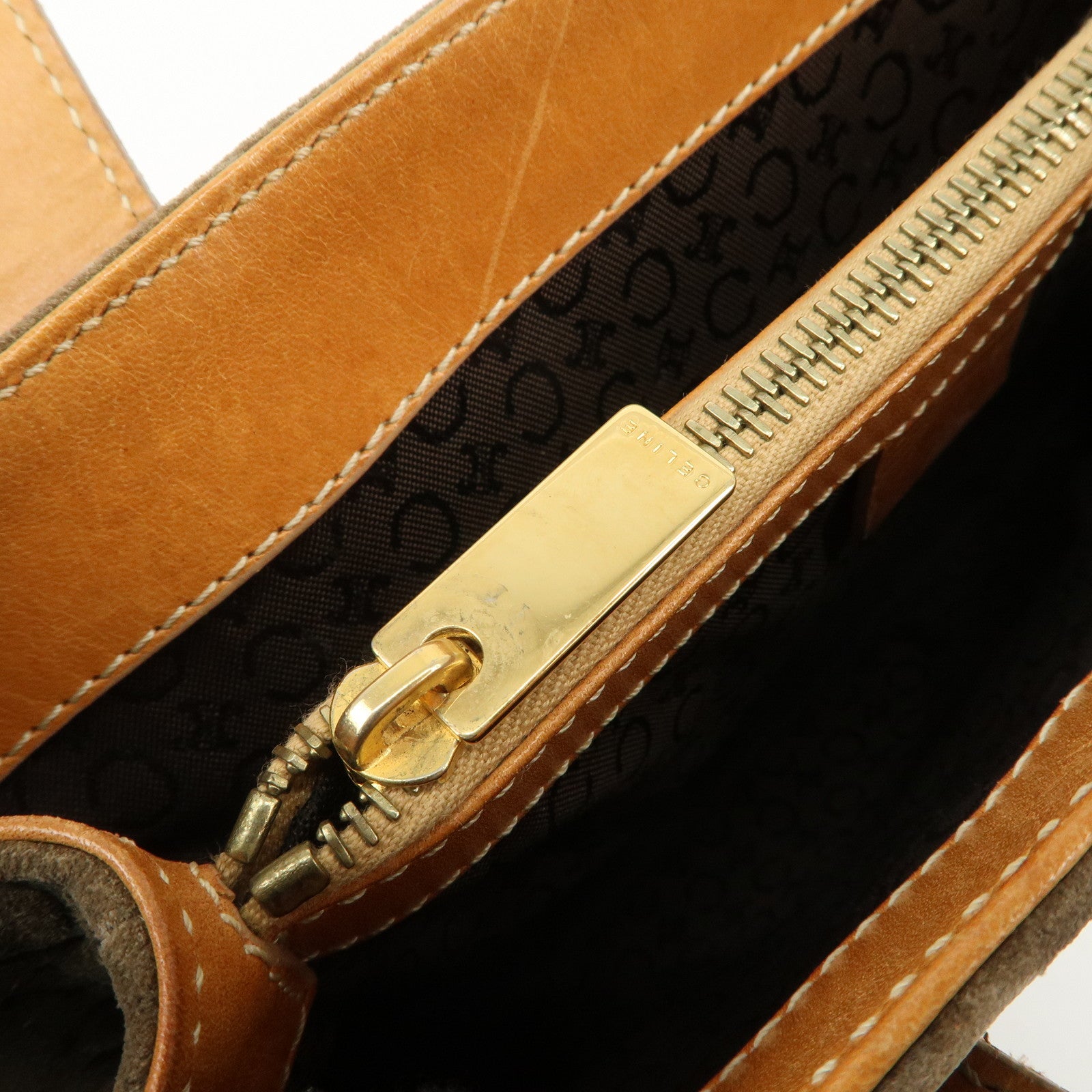 CELINE C Macadam Suede Leather Tote Bag Khaki Brown Used