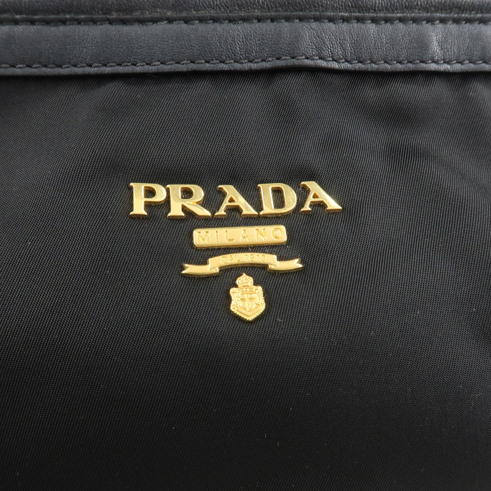 PRADA Nylon Leather Shoulder Bag Black Gold Hardware Used