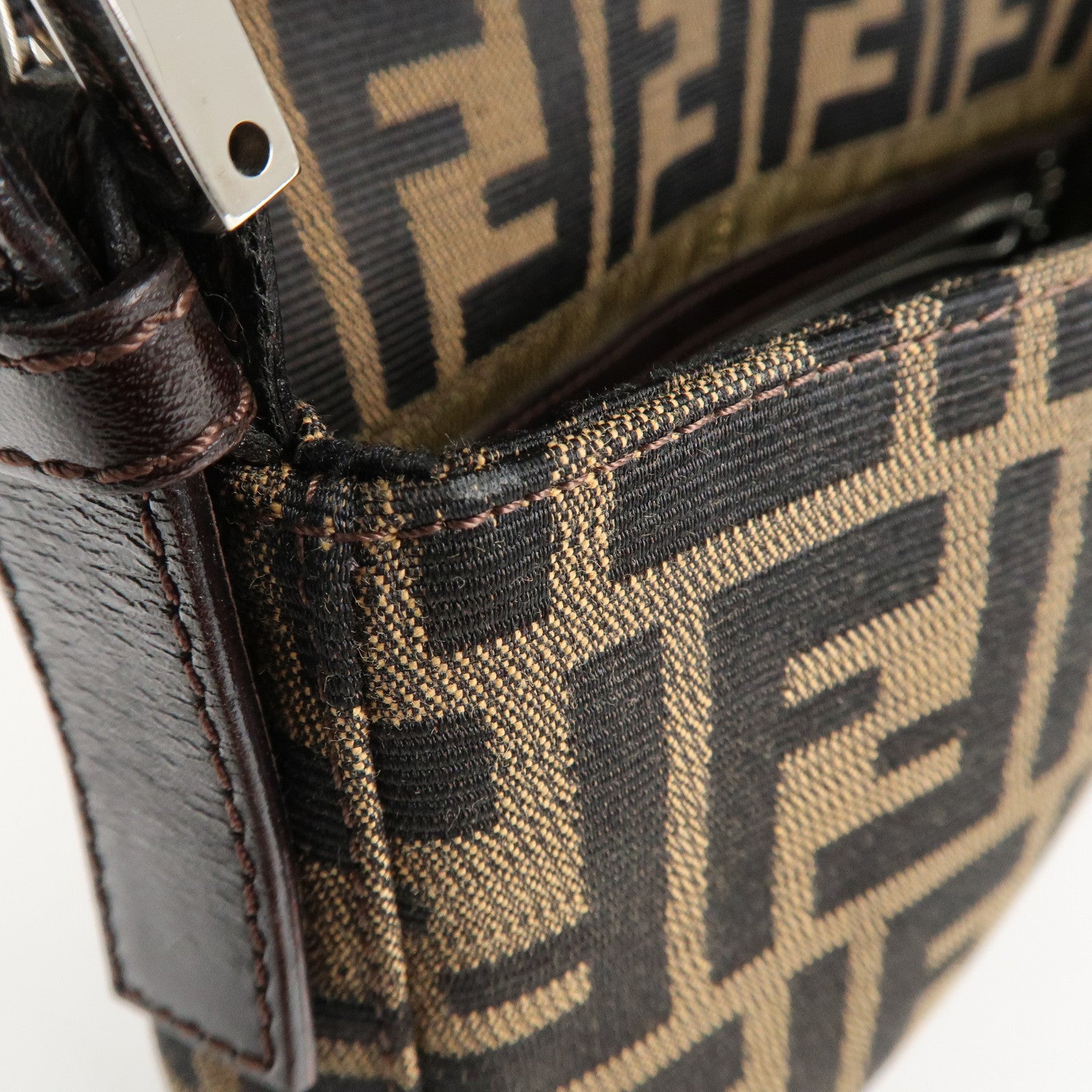 FENDI Mamma Baguette Zucca Canvas Shoulder Bag Brown Black 26424 Used