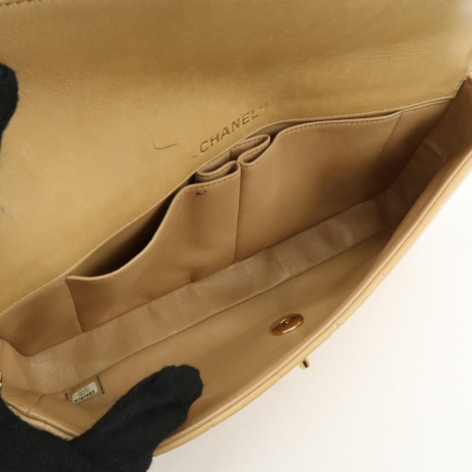 CHANEL Chocolate Bar Lamb Skin Chain Shoulder Bag Beige A15316 Used