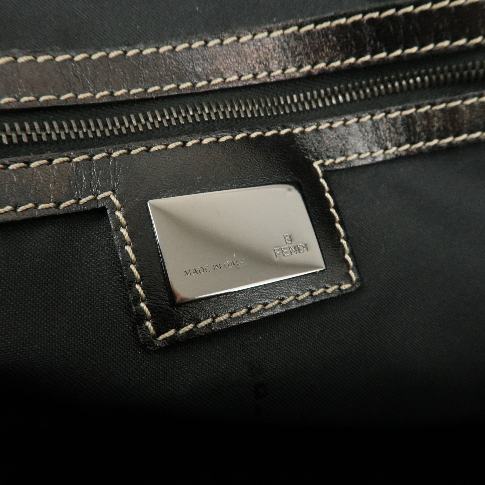 FENDI Zucchino Canvas Leather Mini Boston Bag Black 8BN005 Used