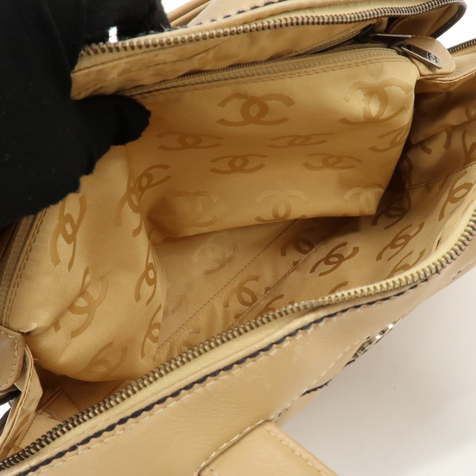 CHANEL Wild Stitch Lamb Skin Coco Mark Hand Bag Beige A14692 Used