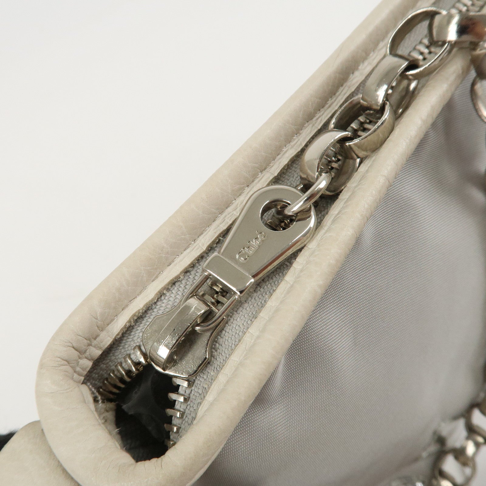 Chloe 2Way Nylon Leather Bag Shoulder Bag Light Gray White Used