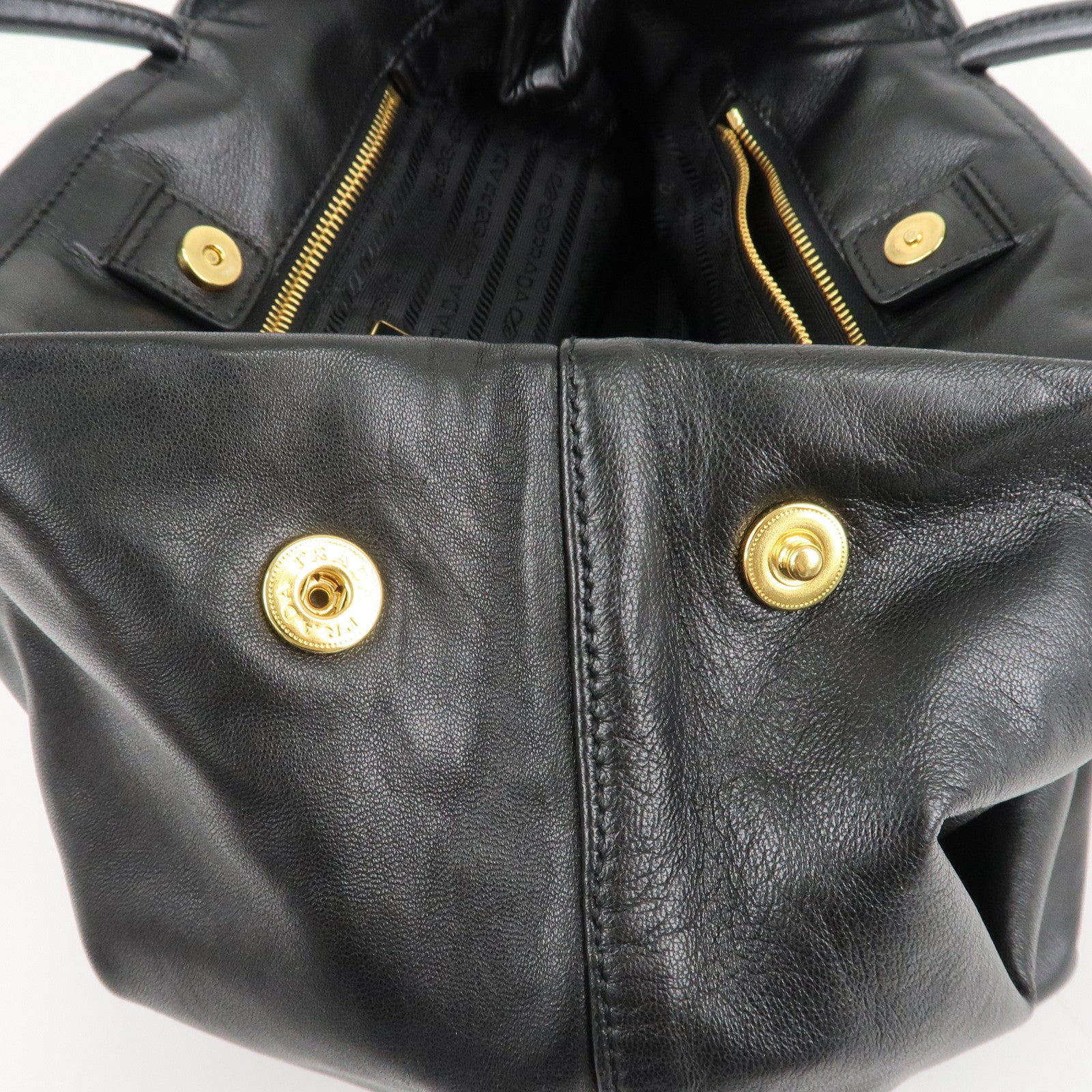 PRADA Nappa Leather Ribbon Tote Bag Hand Bag NERO Black BN1601 Used