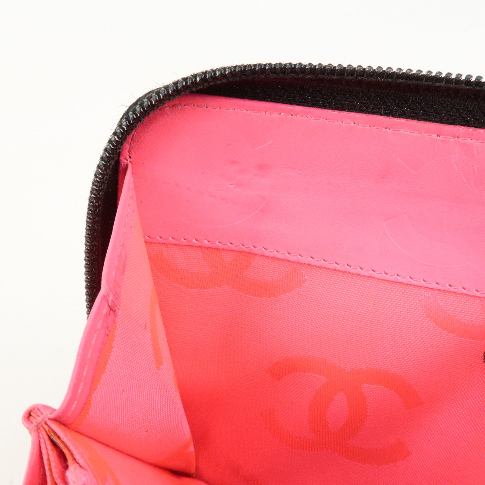 CHANEL Cambon Line Leather Round Zippy Long Wallet Black A26710 Used