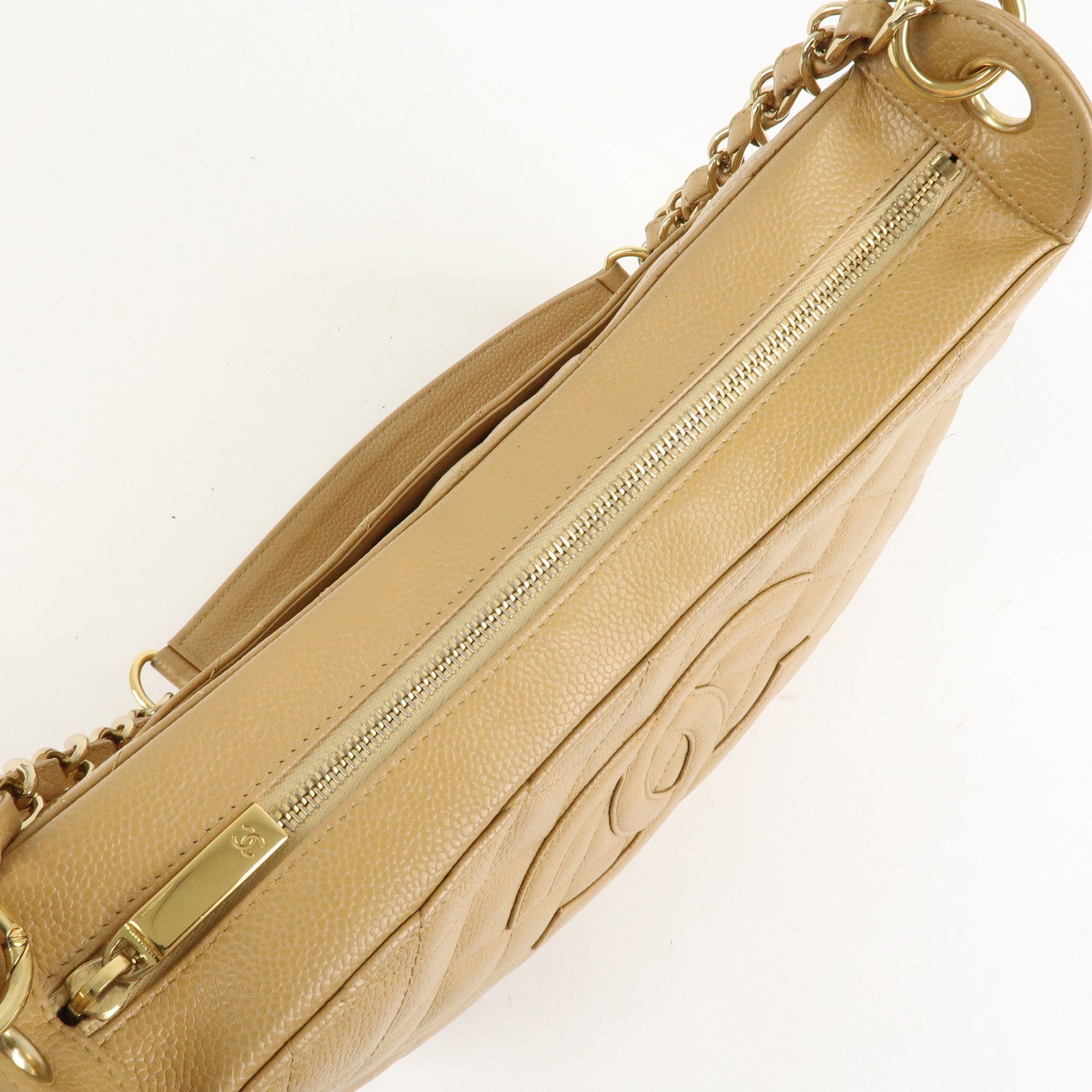 CHANEL COCO Mark Matelasse Shoulder Bag Caviar Skin Beige Used